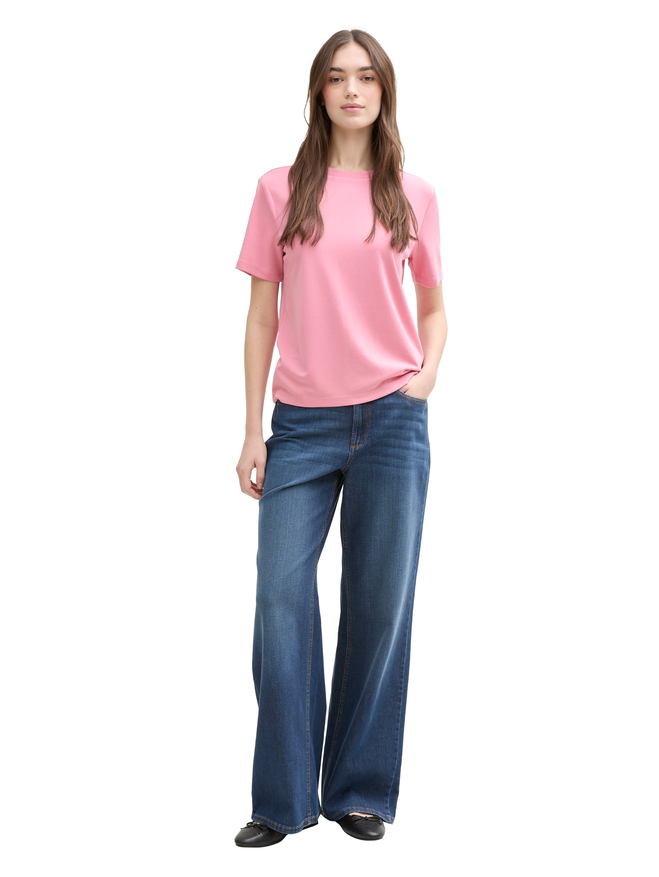 TOM TAILOR Denim Rundhalsshirt, mit Rundhalsausschnitt