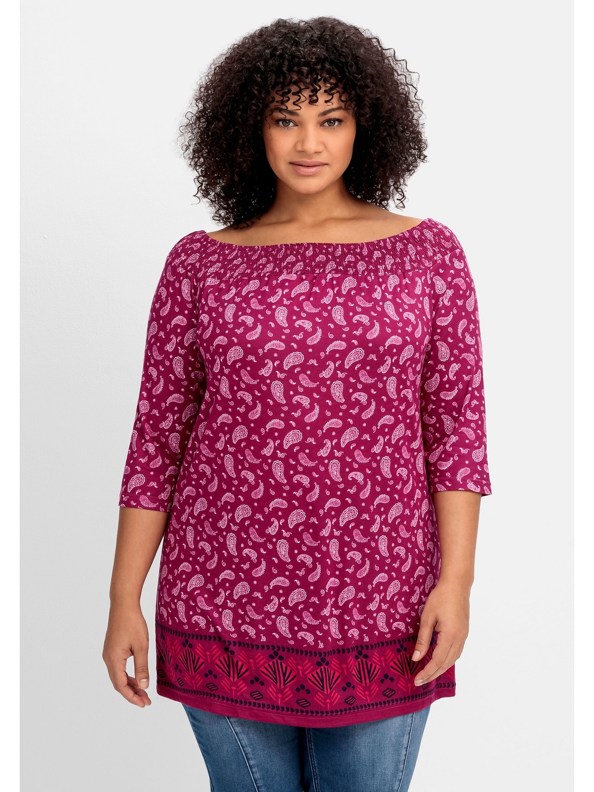 bestellen 3/4-Arm-Shirt Größen«, und »Große mit für Bordürendruck Sheego Paisleyprint BAUR |