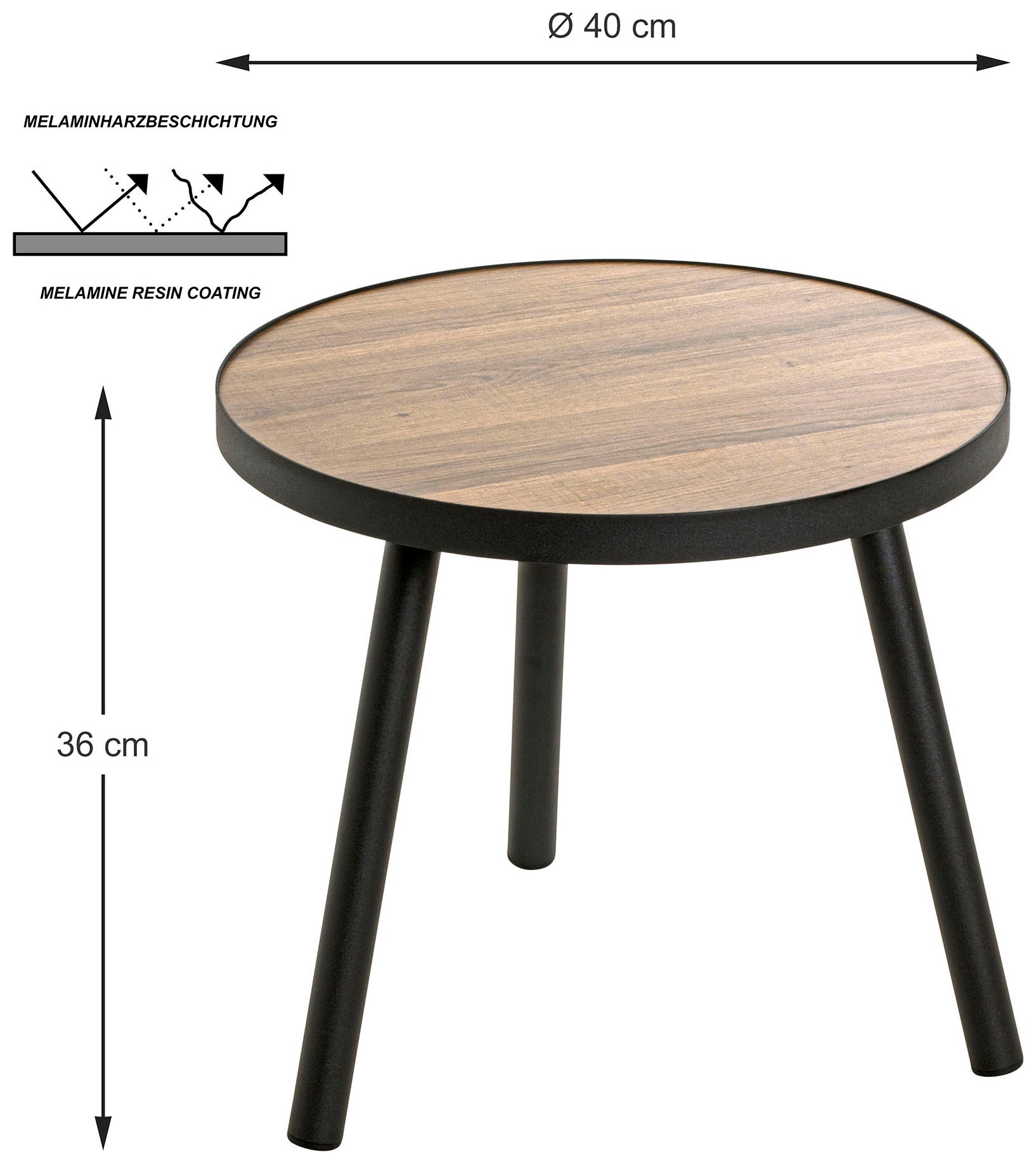 HAKU Beistelltisch »Sofatisch, Wohnzimmertisch« 1 Stk. tlg. rund - aus MDF Braun - Ø/H 40/36 cm