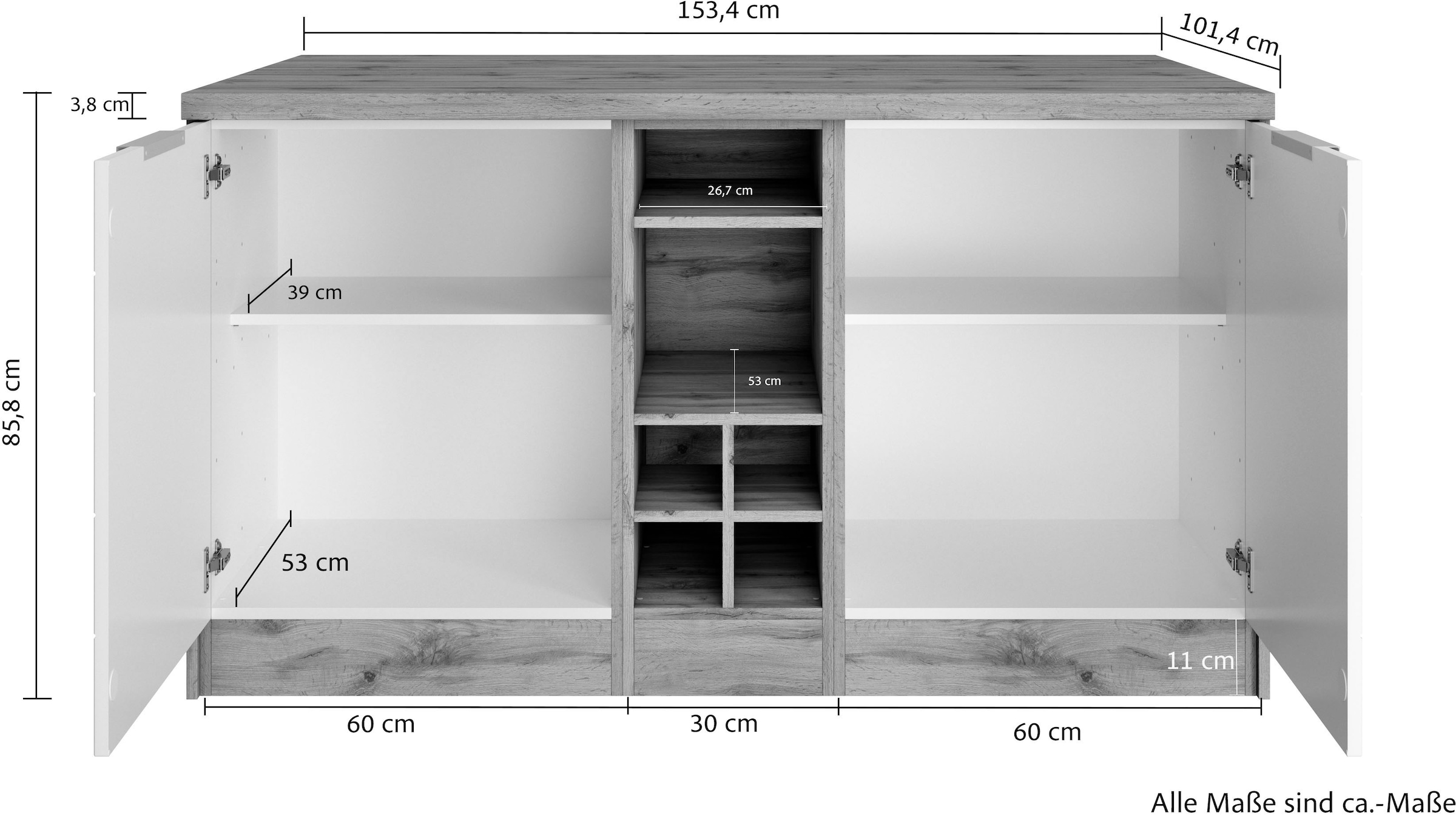 KOCHSTATION Kücheninsel »KS-Luhe, Breite 153 cm, mit Flaschenregal«, MDF-Fronten, Arbeitsplatte 38mm stark