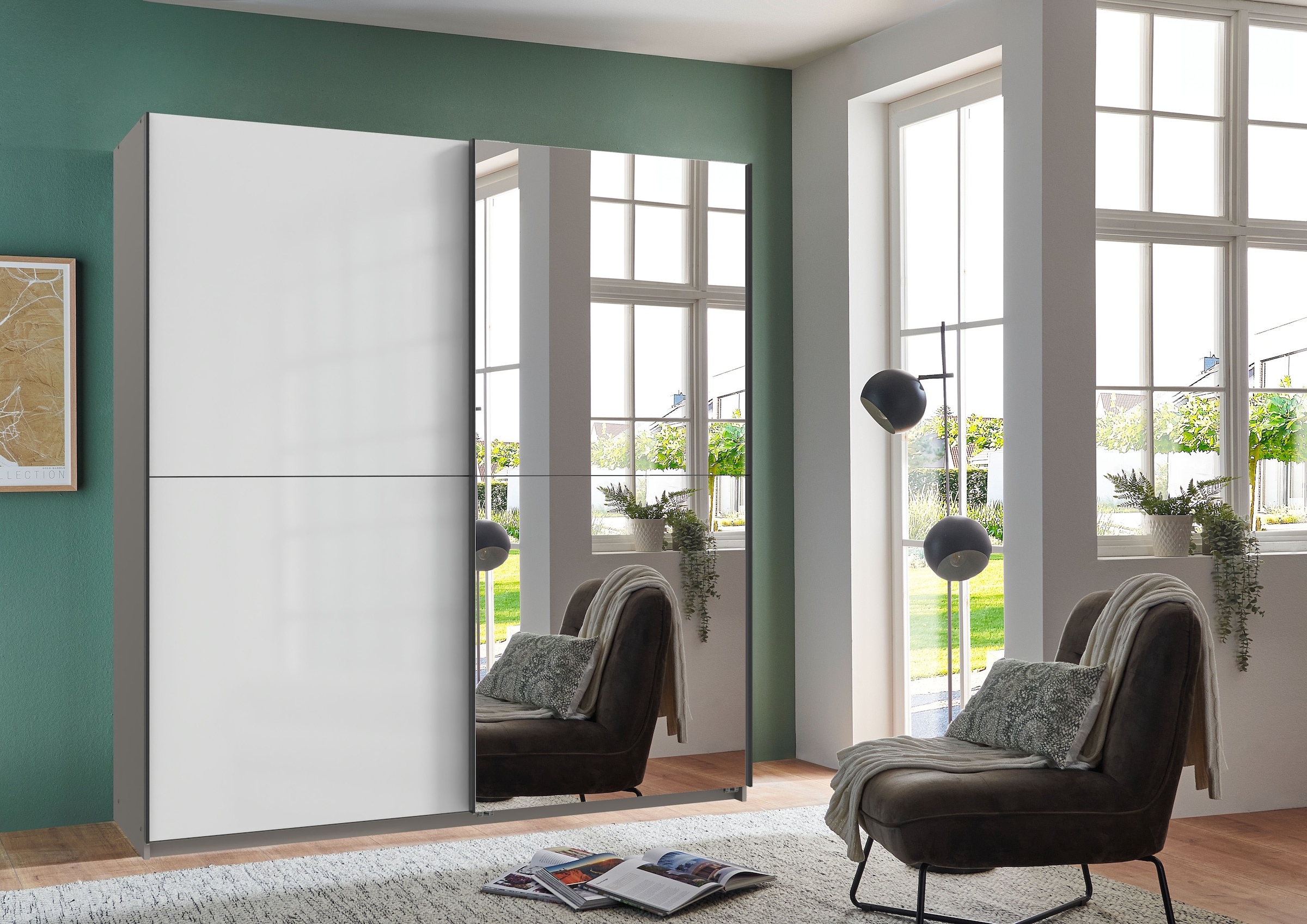 Wimex Kleiderschrank »Mugano, B/T/H 135 oder 180/65/198cm, Made in Germany«, (wähle Deine Ausstattung: Basic oder Premium!), 2 Schwebetüren mit oder ohne Spiegel, Metallgriffe