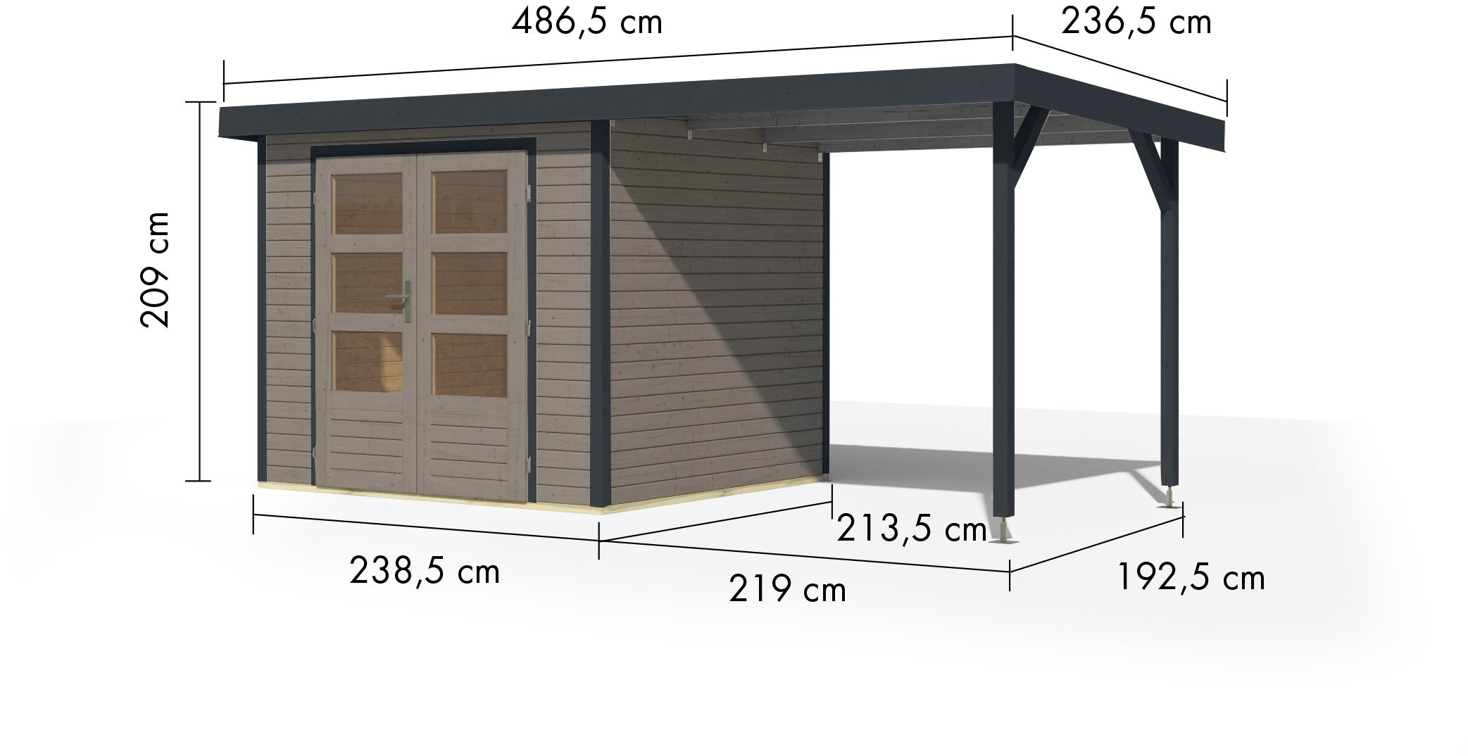 Karibu Gartenhaus »Jupiter 3«, in verschiedenen Farben, mit Anbaudach 2,35 m breit