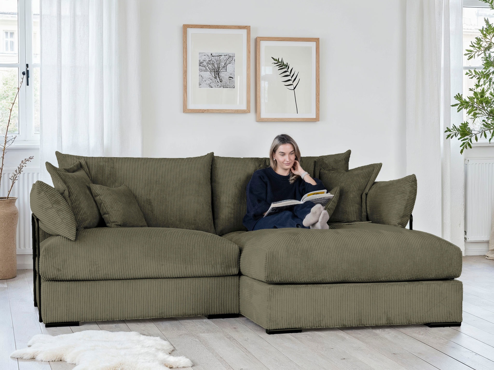 Home affaire 1100000002199 "Casa XXL L-Form, B: 247 cm" 4 Zierkissen, Mega-Sofa, in Cord oder Chenille-Struktur, Federkern