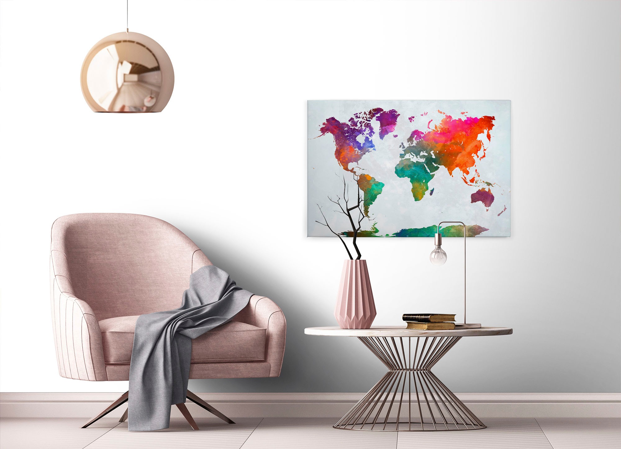 A.S. Création Leinwandbild »Global Map«, Kunst-Weltkarte-Kinder, (1 St.), Atlas Weltkarte Bunt Aquarell Keilrahmen Leinwand-Bild Wohnzimmer Wand