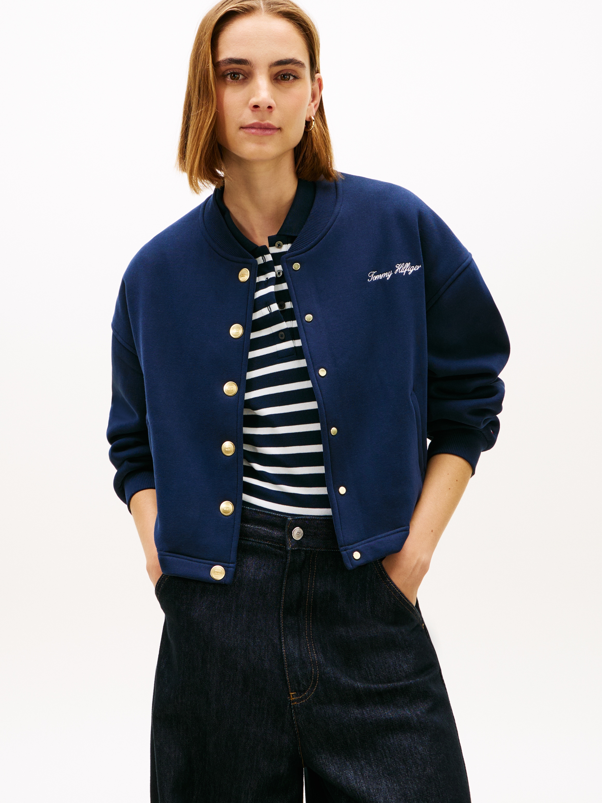 Tommy Hilfiger Strickjacke "GOLD BTN HWK BOMBER" mit goldfarbenen Knöpfen günstig online kaufen