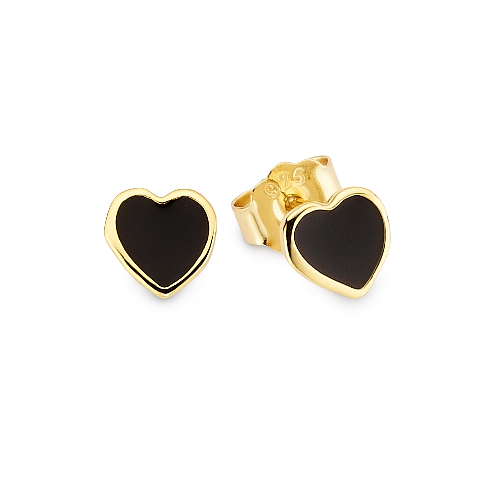 Paar Ohrstecker FIRETTI "Schmuck, Geschenk, Ohrstecker in Herzform schwarz emalliert", gelbgoldfarben, schwarz, Ohrringe, Damen, Silber 925 (Sterlingsilber)