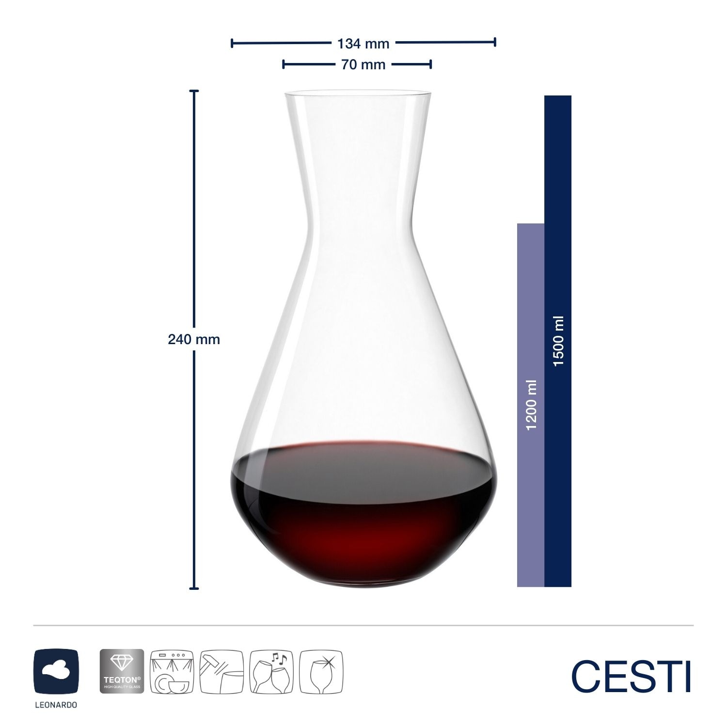 LEONARDO Rotweinglas »Weinset CESTI + Poliertuch«, (Set, 4 tlg.), 2 Weingläser und 1 Karaffe mit Poliertuch