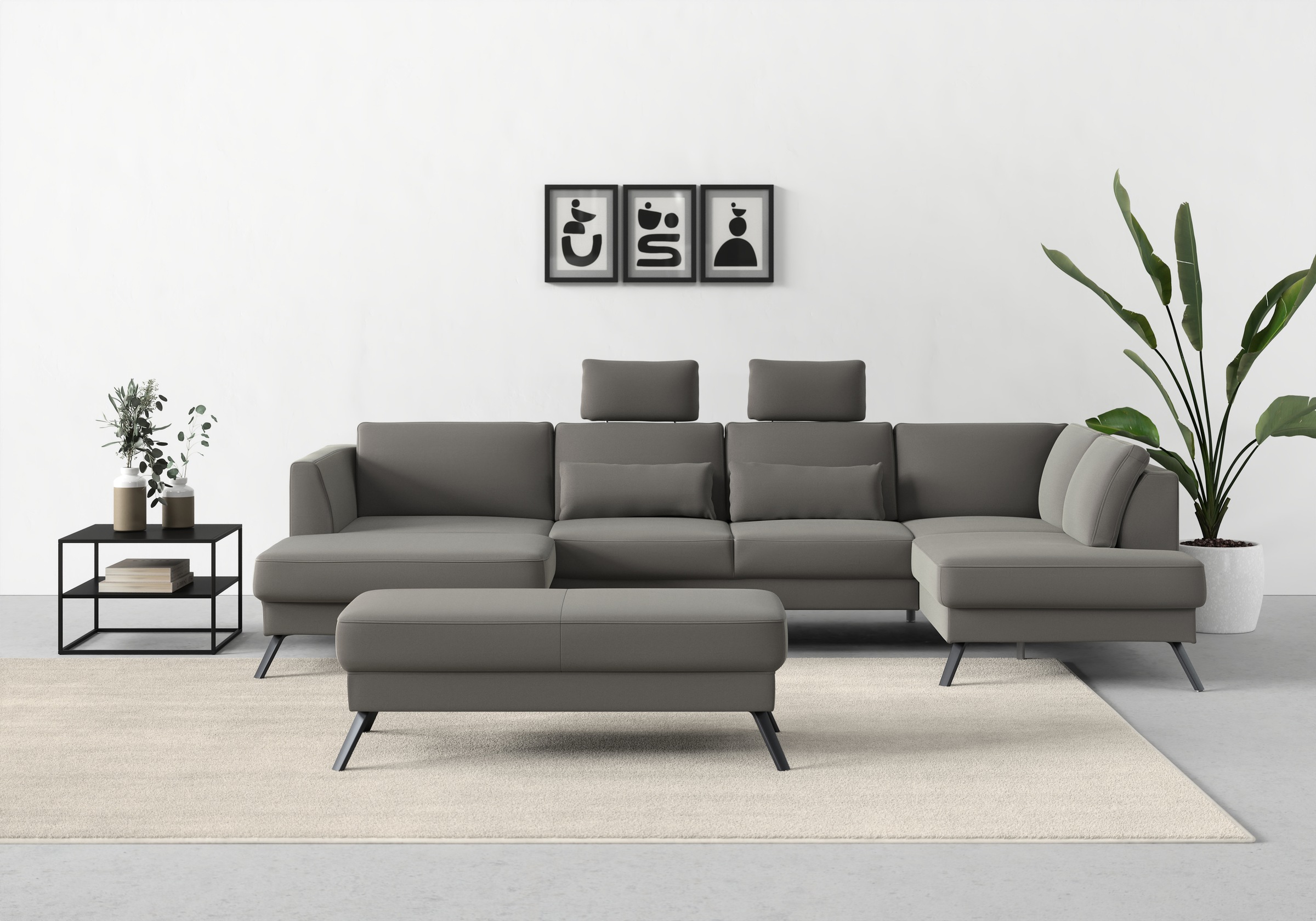 Wohnlandschaft SIT & MORE "Lindholm U-Form", grau (hellgrau), B:342cm H:88cm T:188cm, Sofas, Wohnlandschaft, mit Sitztiefenverstellung und Federkern