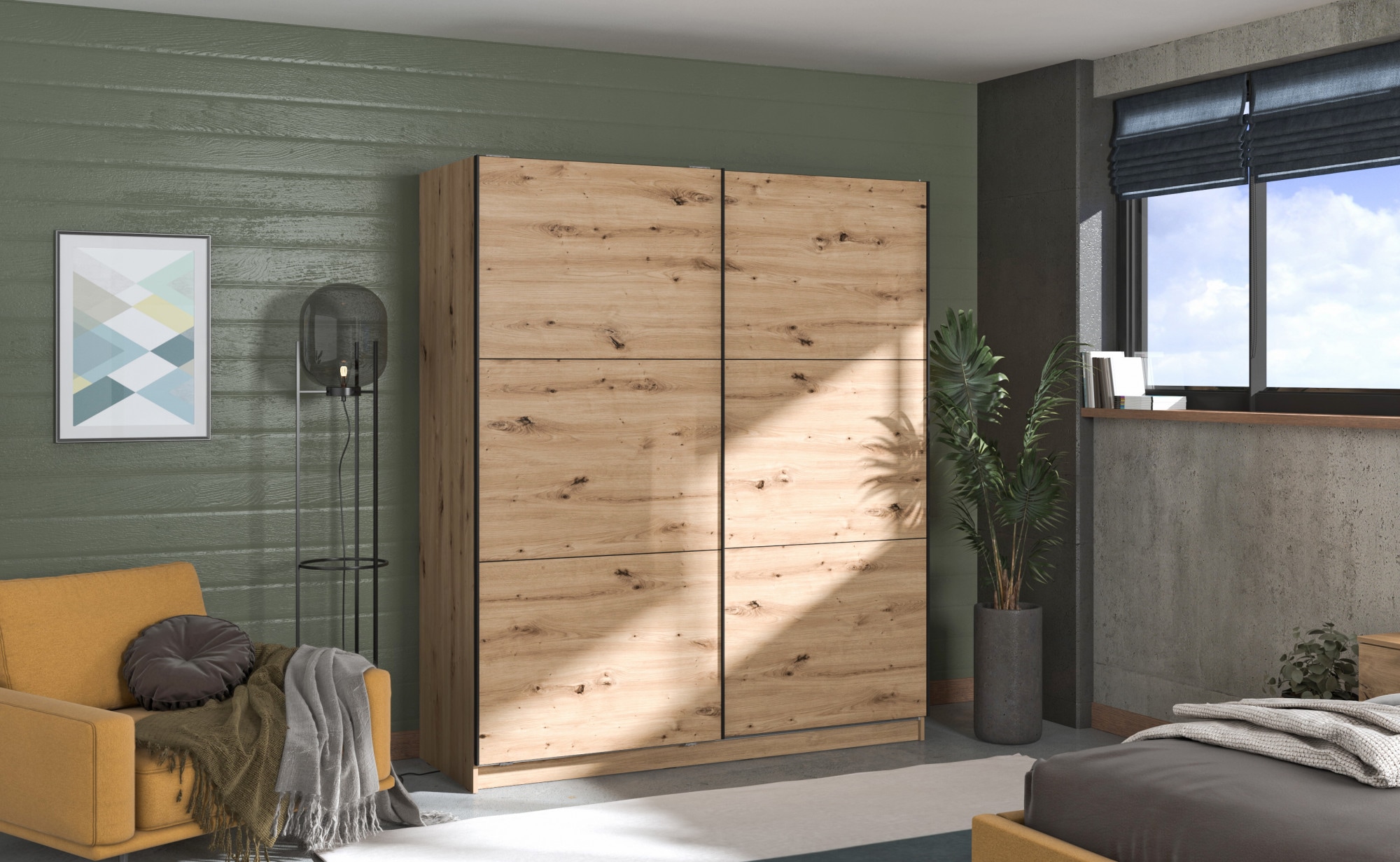 OTTO home Schwebetürenschrank "Sierra klassischer Kleiderschrank Wäscheschrank 179 oder 217cm breit" mit kompletter Inneneinteilung, FSC-zertifizierter Holzwerkstoff