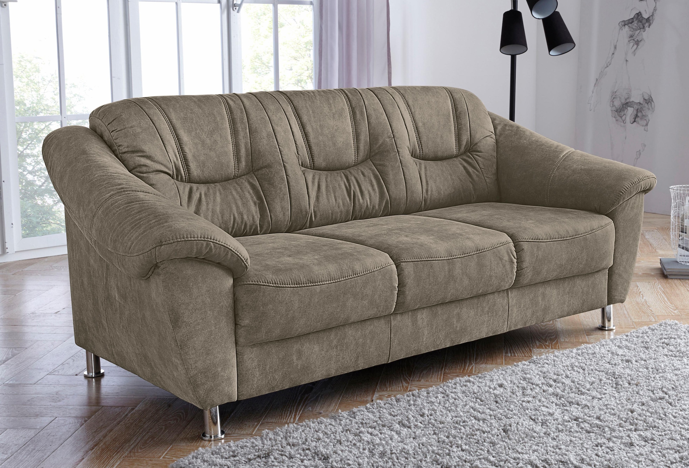 sit&more 3-Sitzer "Salsa, B: 202 cm, Federkern, komfortable Sitzhöhe 45 cm" Frei im Raum stellbar, 110 kg je Sitzplatz, zeitloses Design