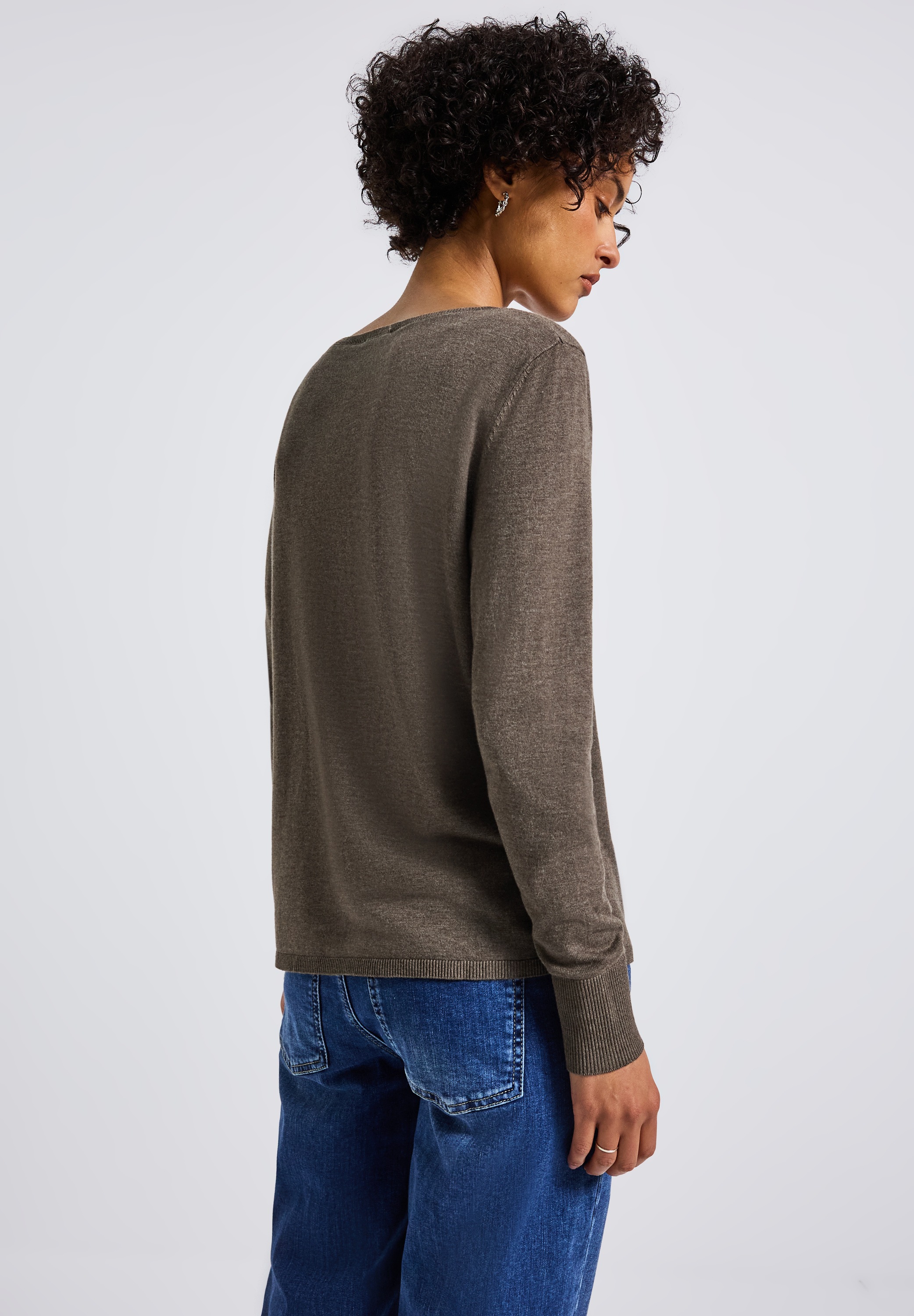 Strickpullover STREET ONE, Damen, Gr. 34, braun (nomad braun meliert), Strick, Obermaterial: 60% Viskose, 40% Baumwolle, unifarben, lässig geschnitten hüftbedeckend, U-Boot-Ausschnitt, Flachstrickbündchen, Pullover Strickpullover, mit U-Boot-Ausschnitt 2