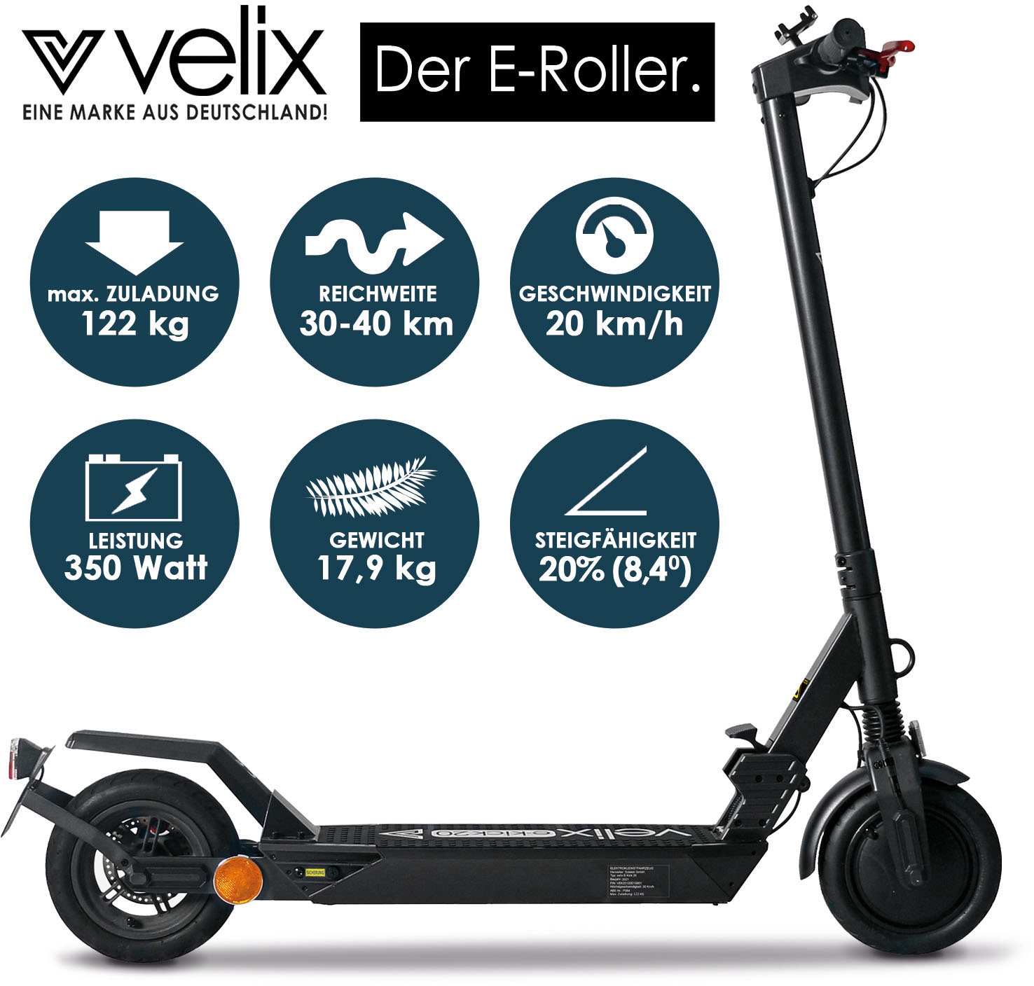 velix E-Scooter »E-Kick 20, V. 2021«, 20 km/h, 40 km, bis zu 40 km Reichweite