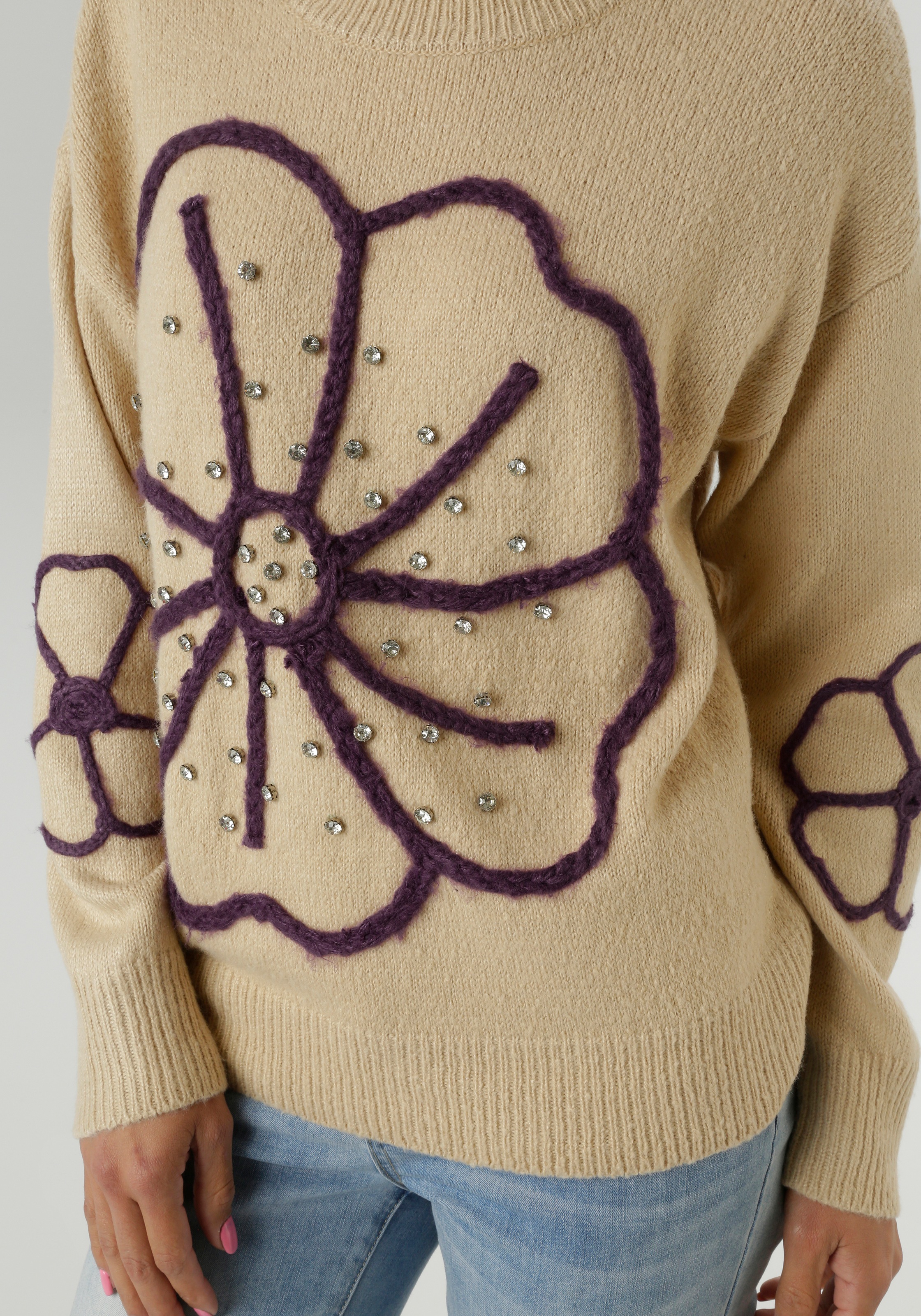 Aniston SELECTED Strickpullover, vorne mit funkelnden Glitzersteinen verziert - NEUE KOLLEKTION