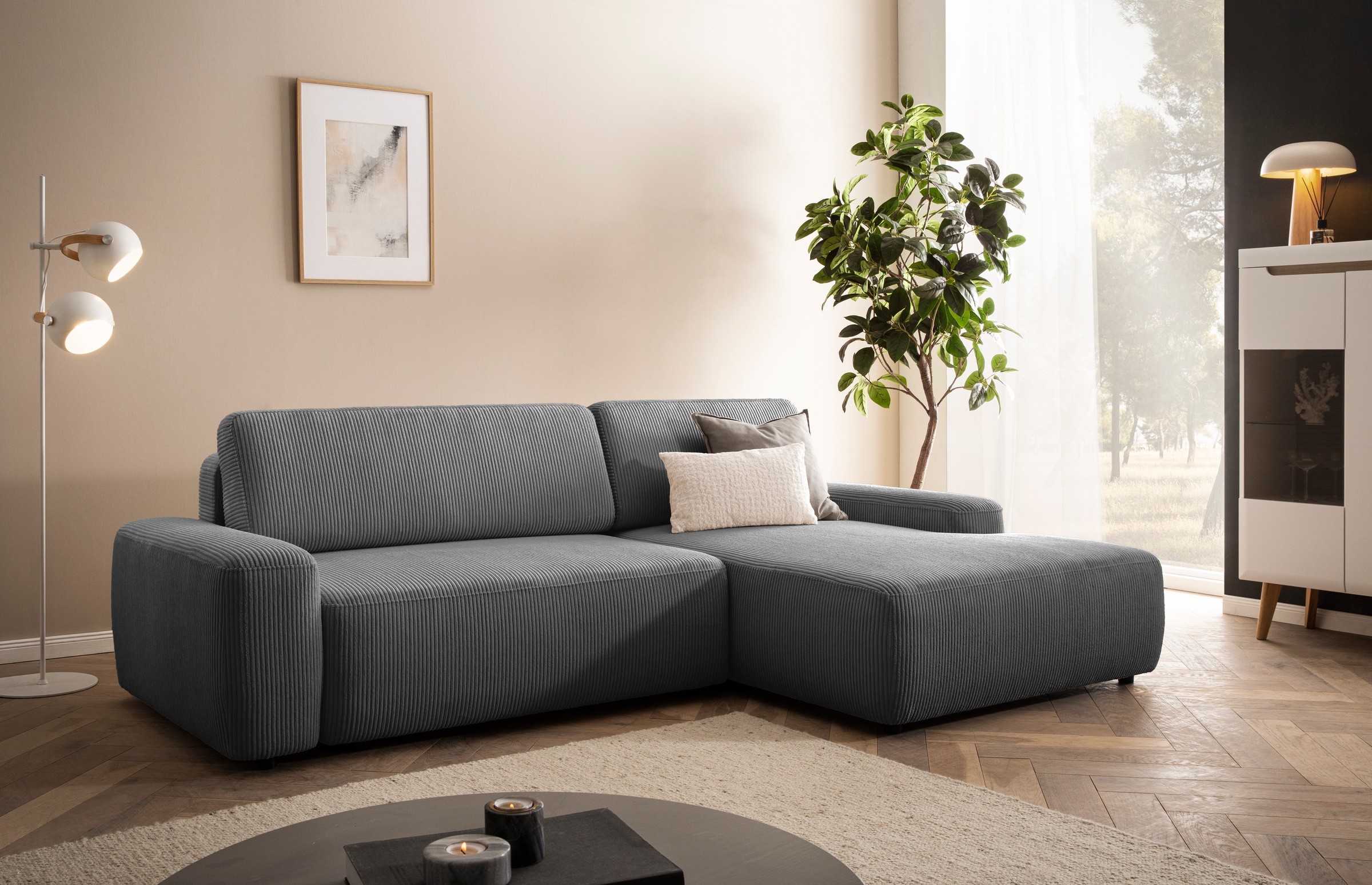 Home affaire Ecksofa "TORGE (264cm), Schlafsofa in Cord, Samtvelours o Stru günstig online kaufen