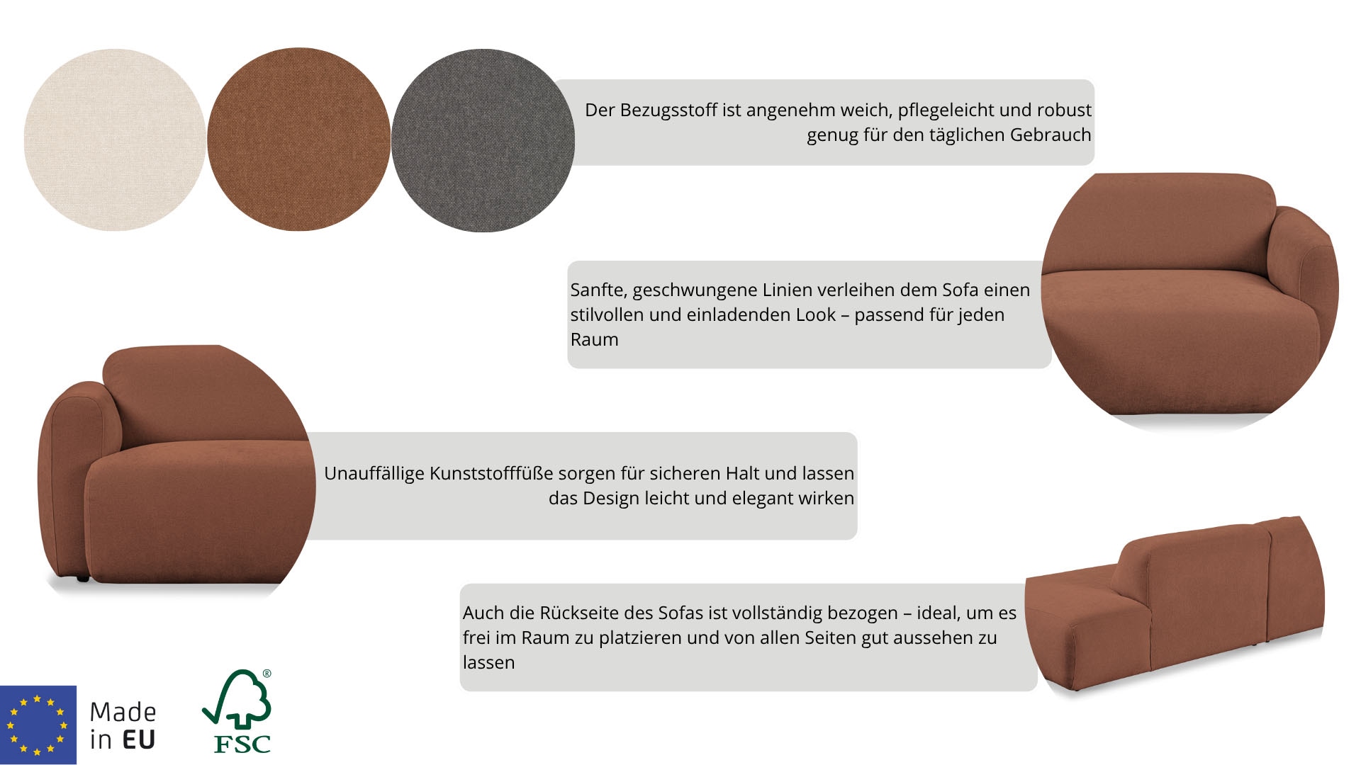 andas 2-Sitzer »Myrland«, Breite 220 cm, Chenille, Easy Clean Stoff, mit Kaltschaum