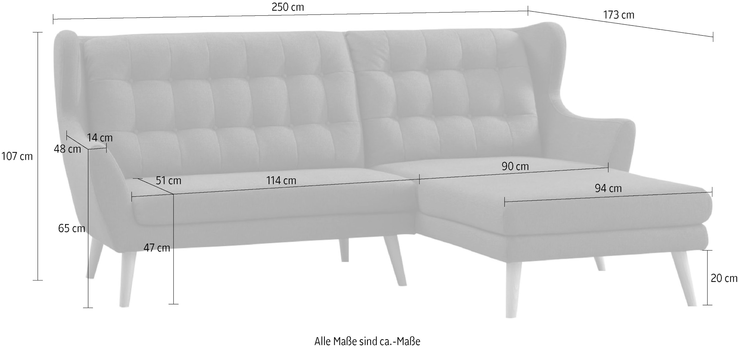 Leonique Kampinė sofa »Louanne L-Form« su medinės kojos