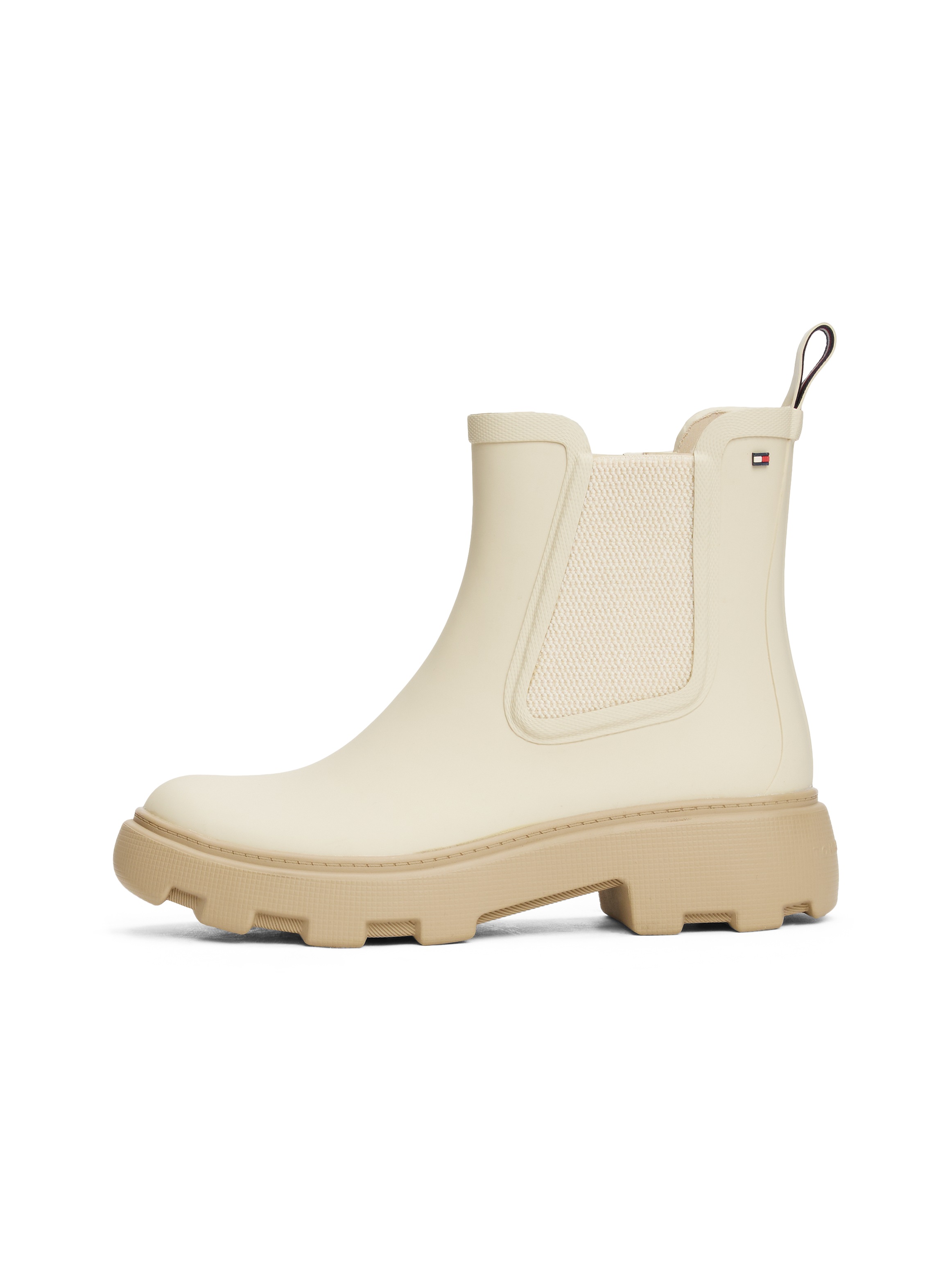 Thumbnail - Tommy Hilfiger Chelseaboots "RUBBER FLAG CLEATED RAINBOOT", Blockabsatz, Schlupfboots, Gummistiefel, beidseitiger Stretc...