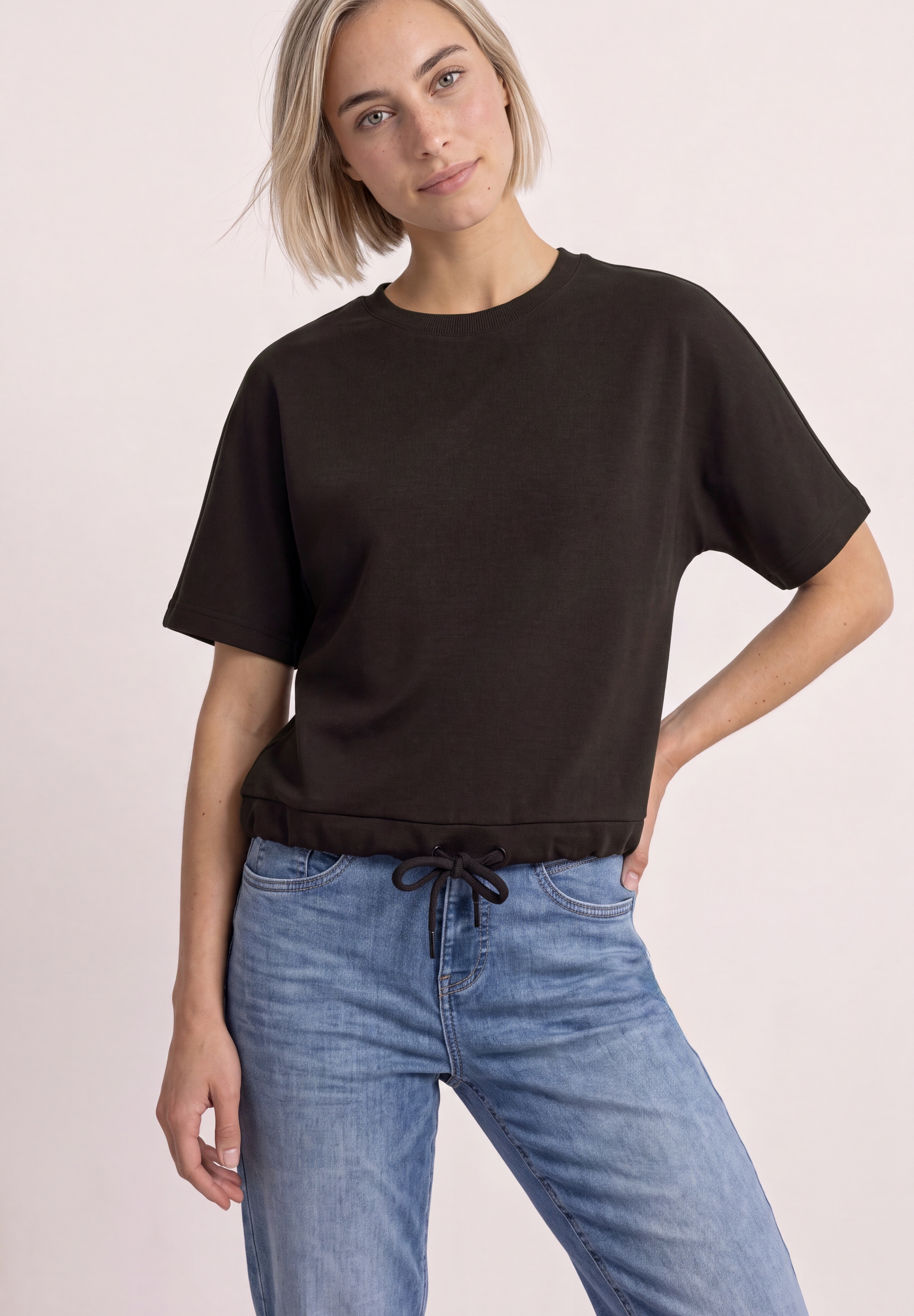 STREET ONE T-Shirt mit Elastiksaum und Tunnelzug