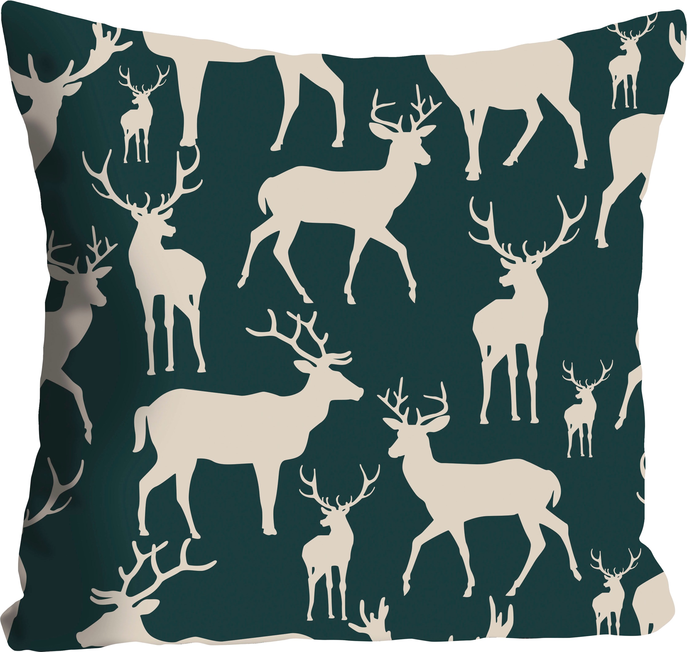 queence Dekokissen "Ross" Kissenhülle,Hirsche,Grün,Beige,Natur,Wald,Tiere,M günstig online kaufen