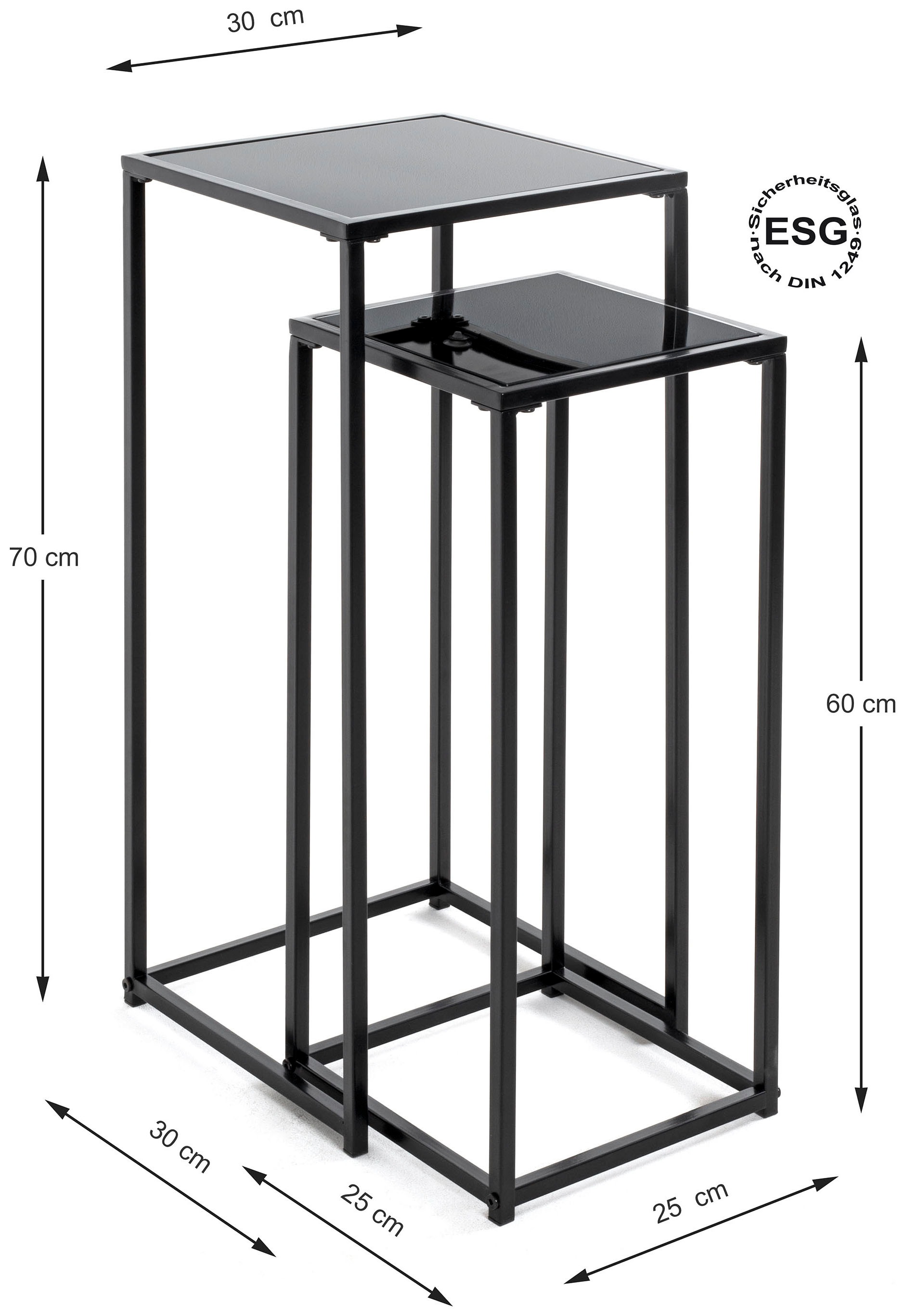 HAKU Blumentisch »Blumenpodest, Blumenständer, Pflanzsäule« Set, 2er Set, 2 Stk. tlg. quadratisch - aus Metall Schwarz B/T/H 25/25/60 und 30/30/70 cm