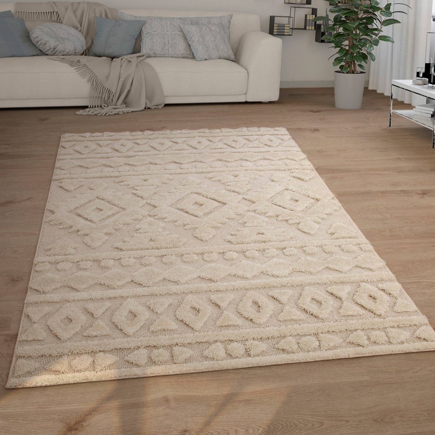 Paco Home 1100000002199 "Genua 746" rechteckig 34 mm Höhe Uni Farben, Hoch-Tief Effekt, modernes Design, sehr weicher Flor