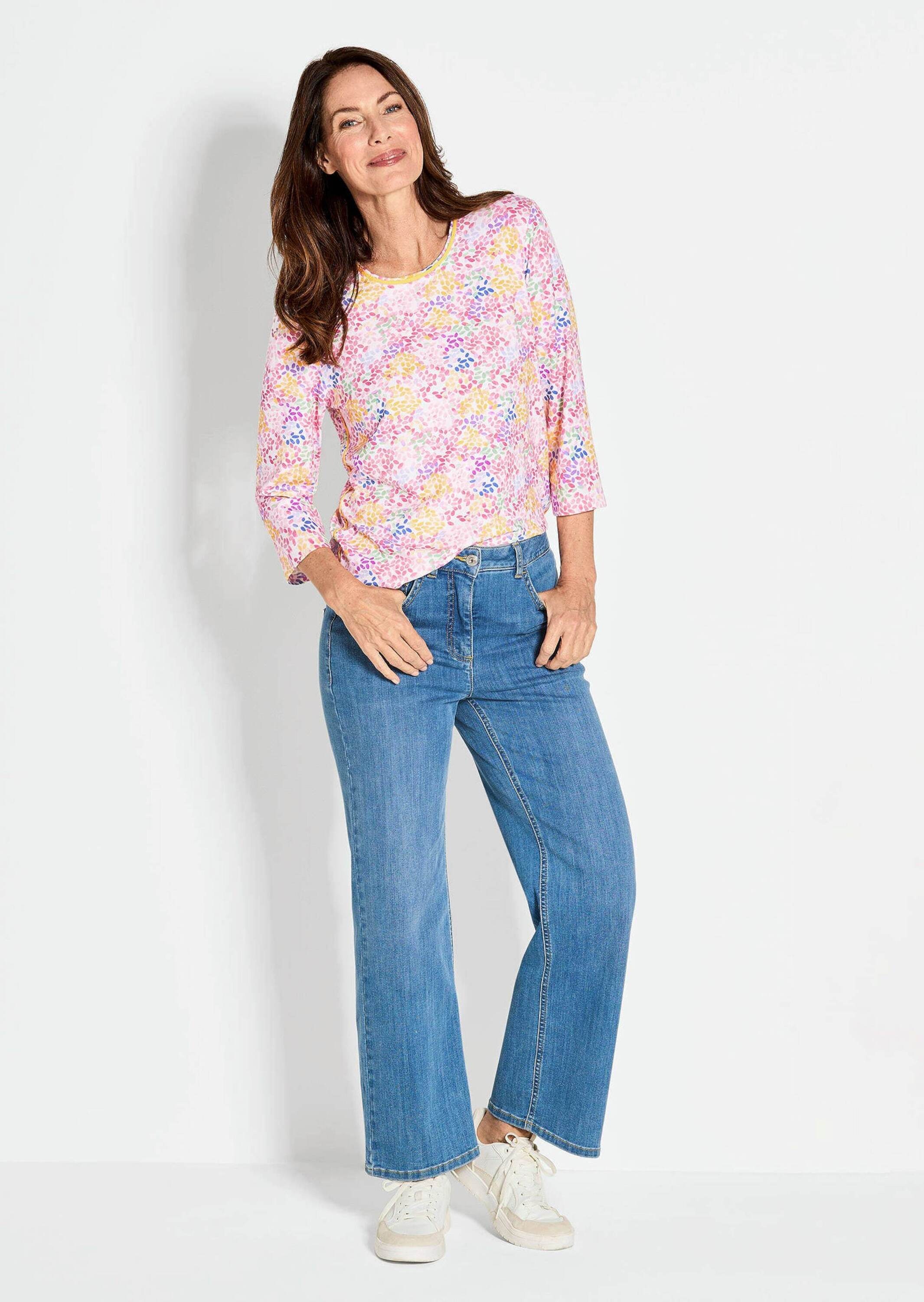 GOLDNER Print-Shirt "Elastisches Viskoseshirt mit mehrfarbigem Alloverdruck günstig online kaufen