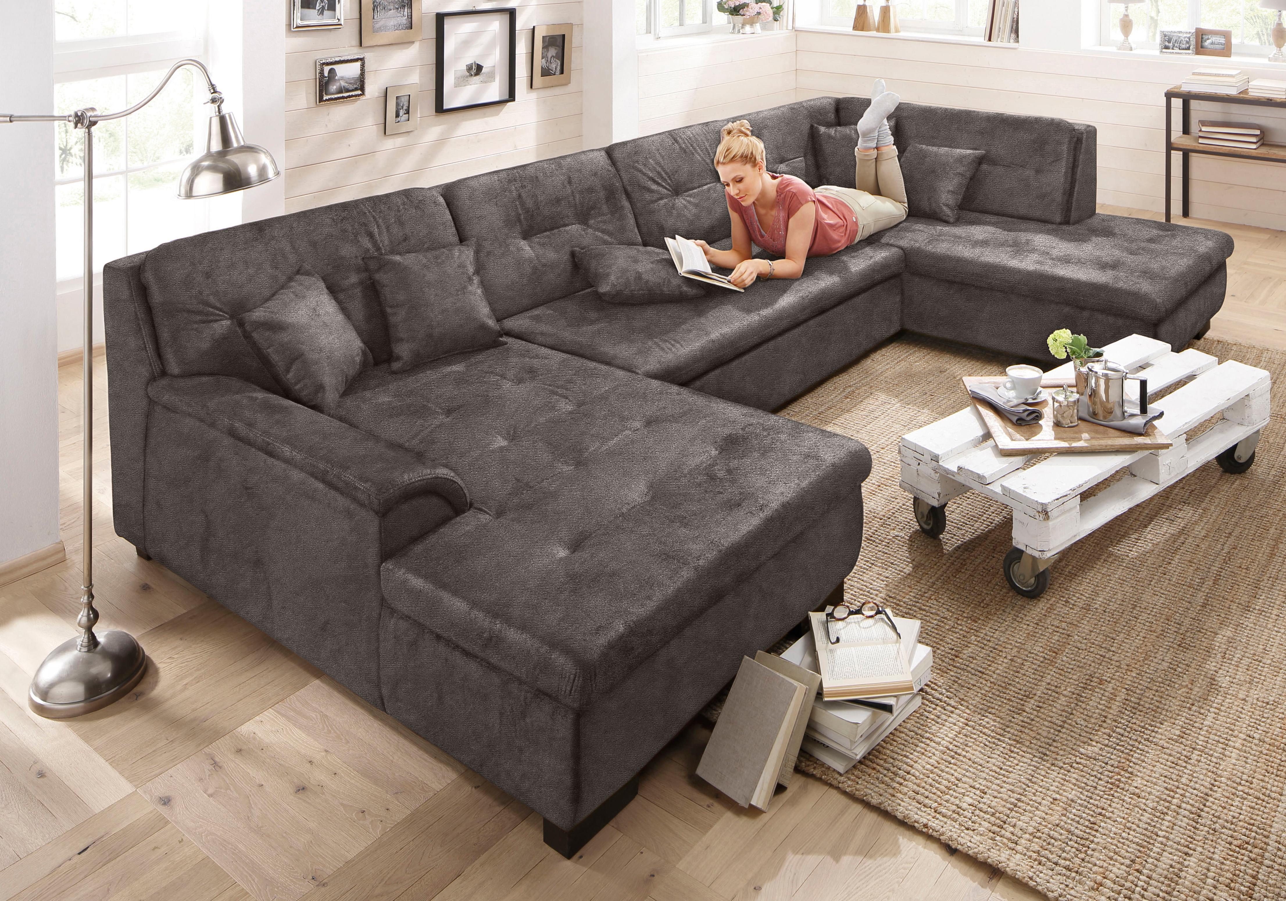 Home affaire Wohnlandschaft "BERGEN 364x106x83 cm, elegantes Design" whlw. mit Bettfunktion, U-Form