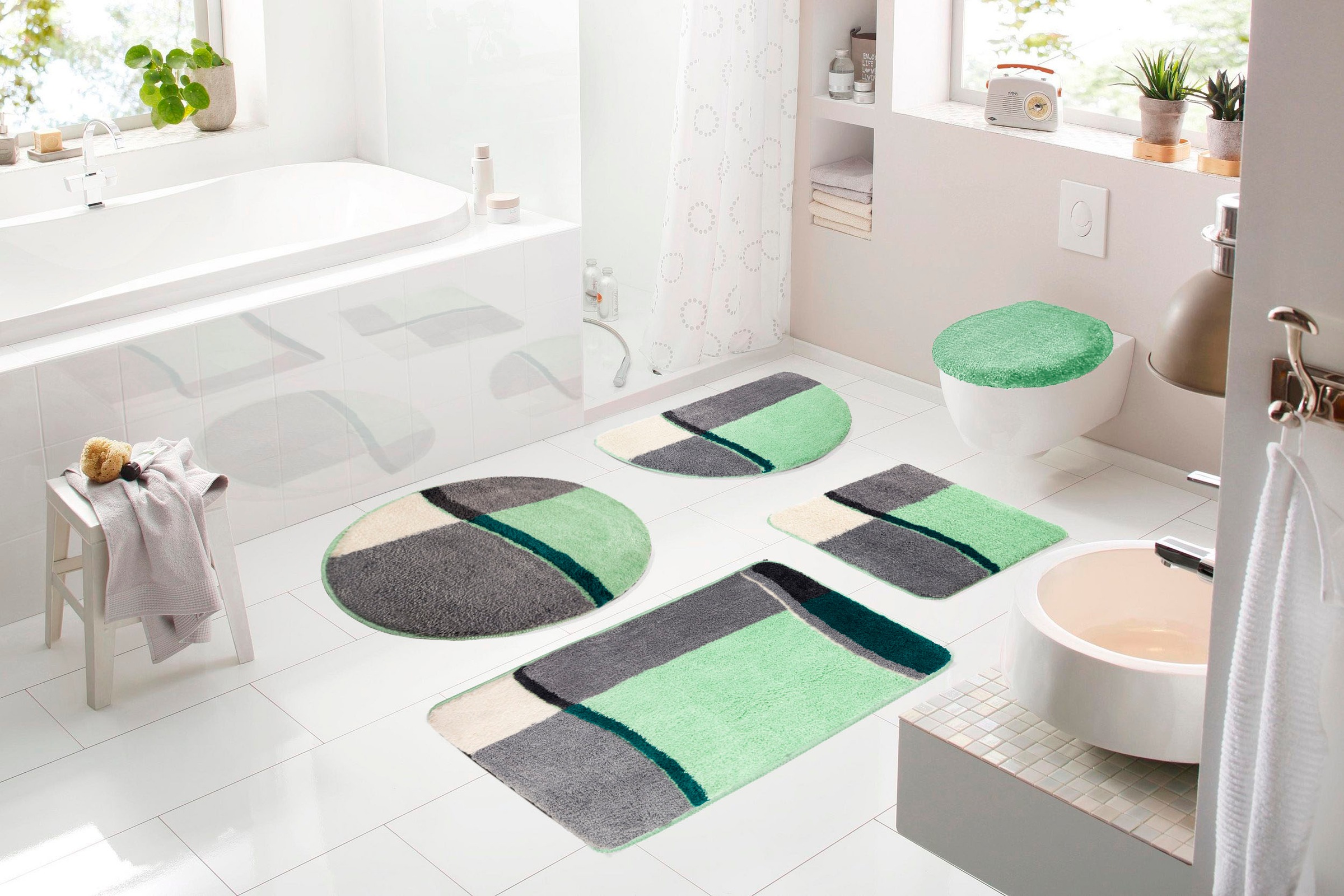 Thumbnail - my home Badematte "Belio, Badvorleger, Badezimmer Teppich" Höhe 20 mm rutschhemmend beschichtet fußbodenheizungsgeeignet...