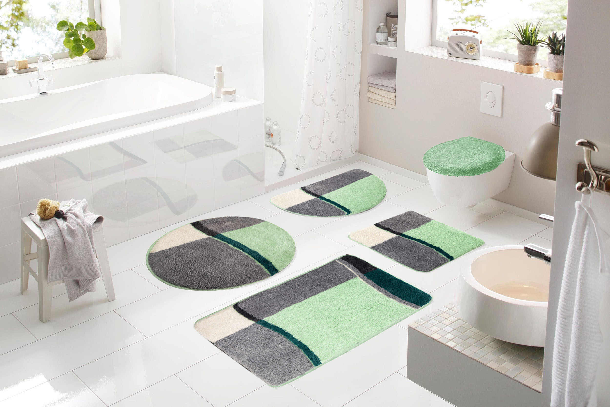 Thumbnail - my home Badematte "Belio, Badvorleger, Badezimmer Teppich", rutschhemmend beschichtet, fußbodenheizungsgeeignet-schnell ...