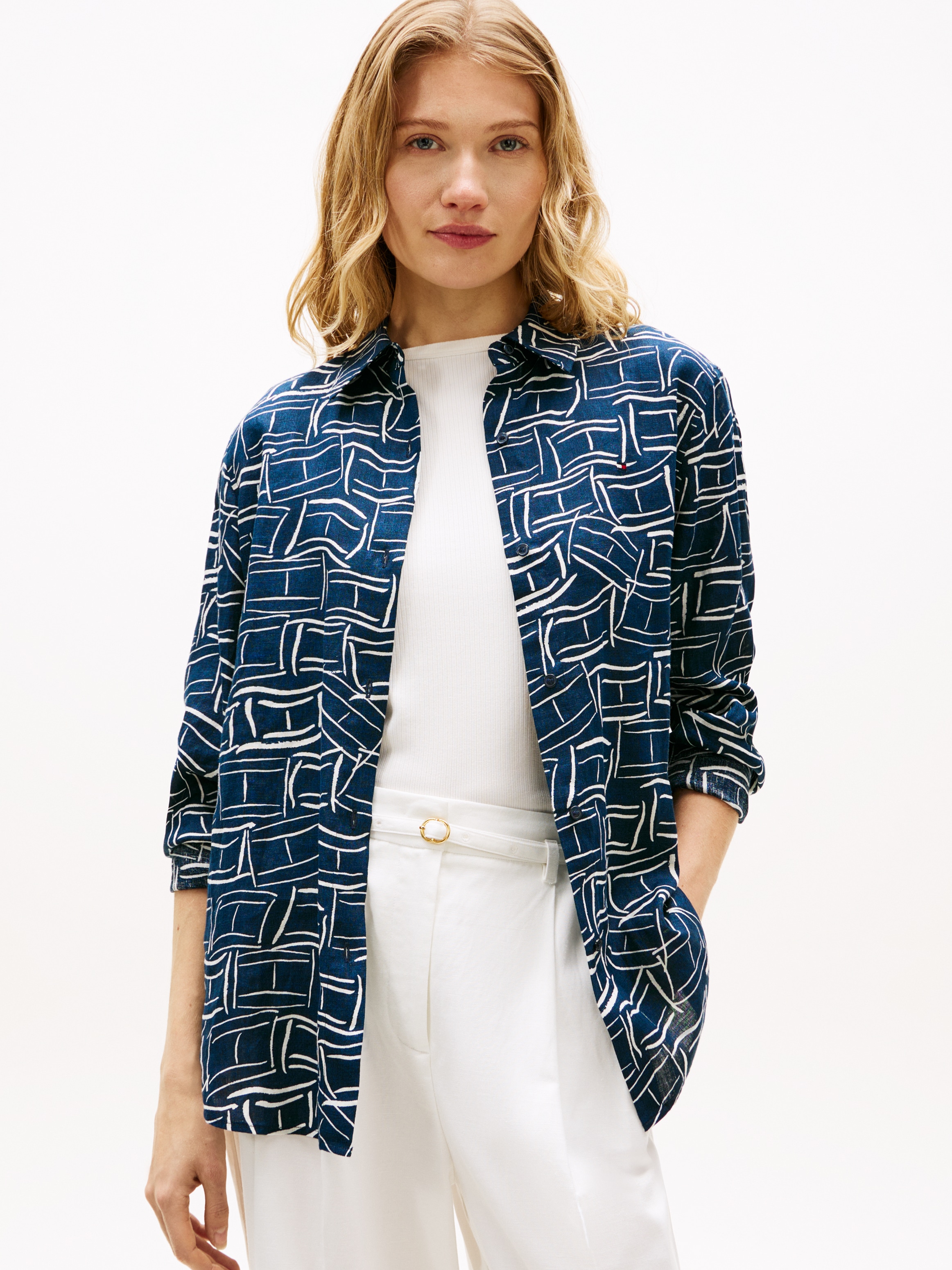 Tommy Hilfiger Hemdbluse "ESS LINEN RELAXED SHIRT" mit Logostickerei,kühlen günstig online kaufen