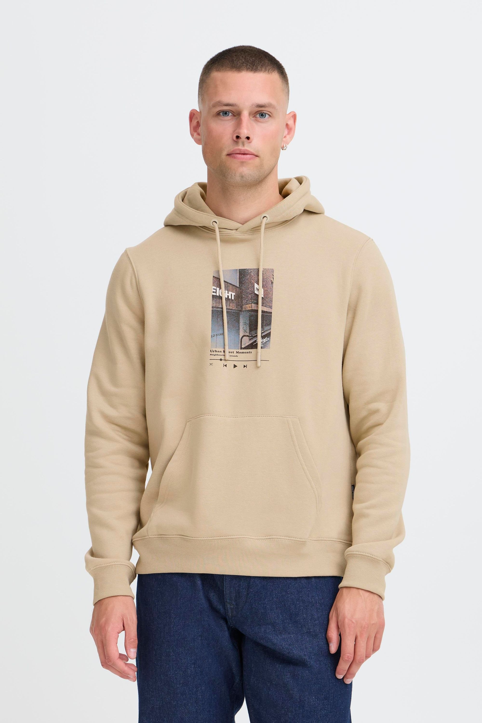 Kapuzenpullover BLEND "Hoodie BHISTVAN", Herren, Gr. S, grau (plaza taupe), Obermaterial: 60% Baumwolle CO. 40% Polyester PES., Pullover Kapuzenpullover