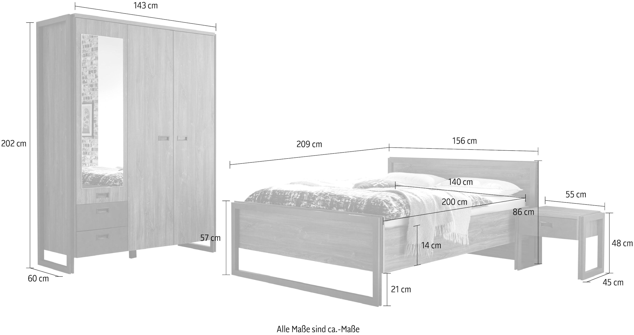 Home affaire Schlafzimmer-Set »Detroit«, (Set, 4 tlg.)