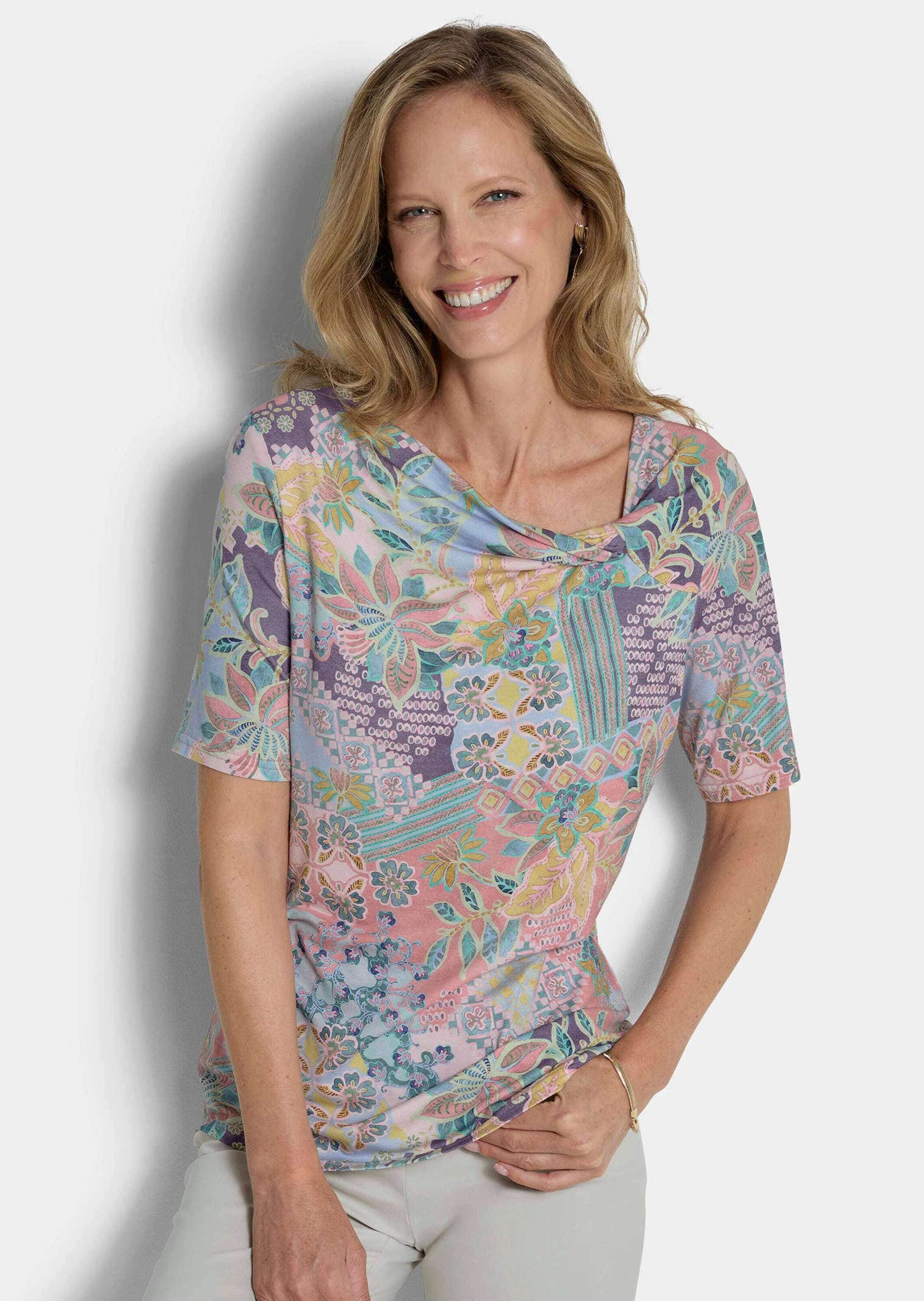 GOLDNER Kurzarmshirt »Cityshirt mit Knoten-Detail« stretchbequemer Viskosejersey