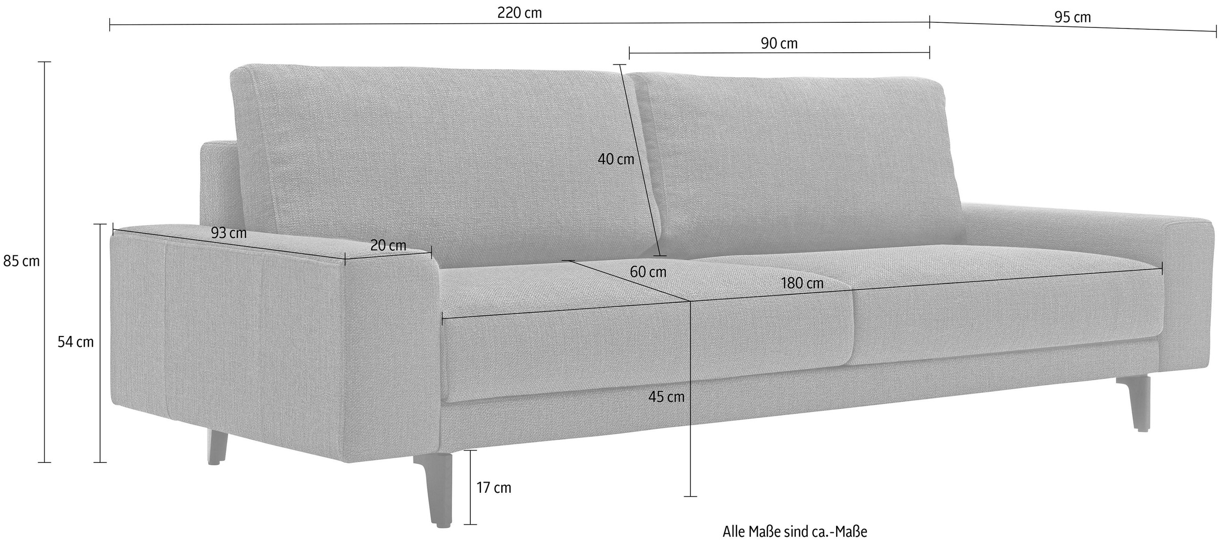 hülsta sofa 3-Sitzer »hs.450«, Armlehne breit niedrig, Alugussfüße in umbragrau, Breite 220 cm