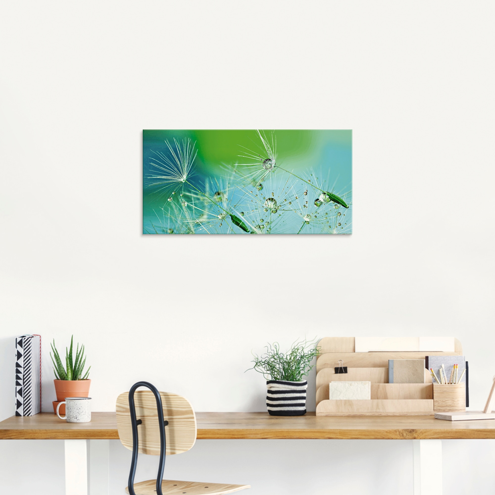 Artland Glasbild »Glitzernde Pustblumen mit Wassertropfen«, Blumen, (1 St.), in verschiedenen Größen