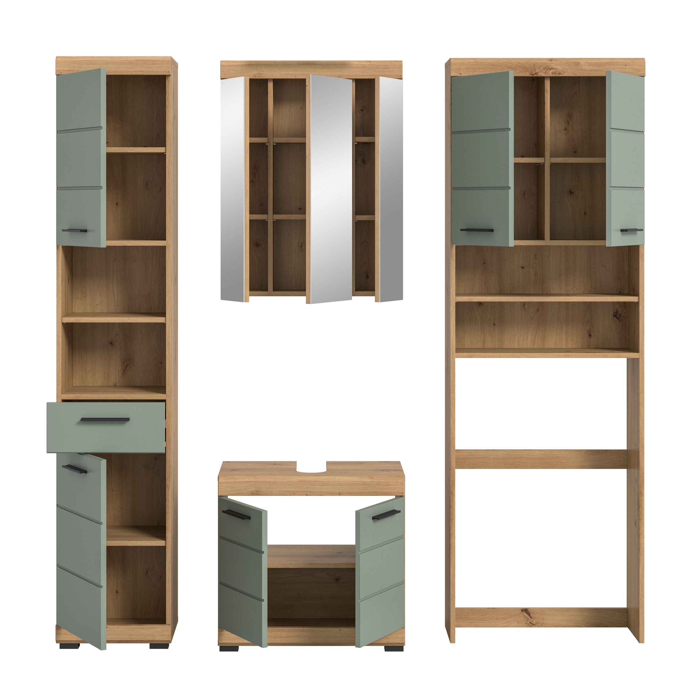 INOSIGN Badmöbel-Set »Siena, 4 teilig, bestehend aus:«, (Set), Hochschrank, WBU, Spiegelschrank, Waschmaschinenumbauschrank