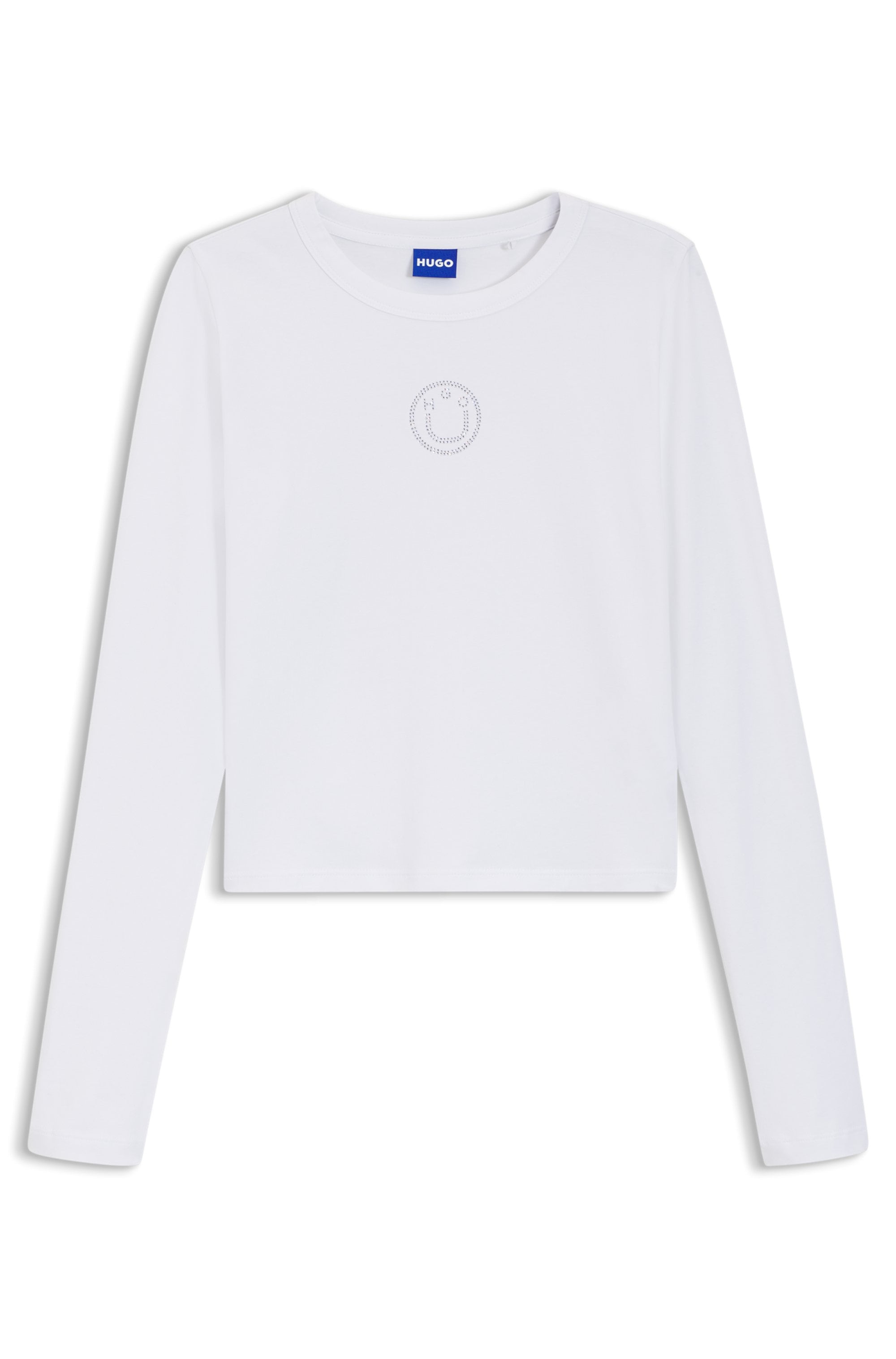 HUGO Blue Langarmshirt »Daliriee« cropped, Rundhals, mit Strassbesatz