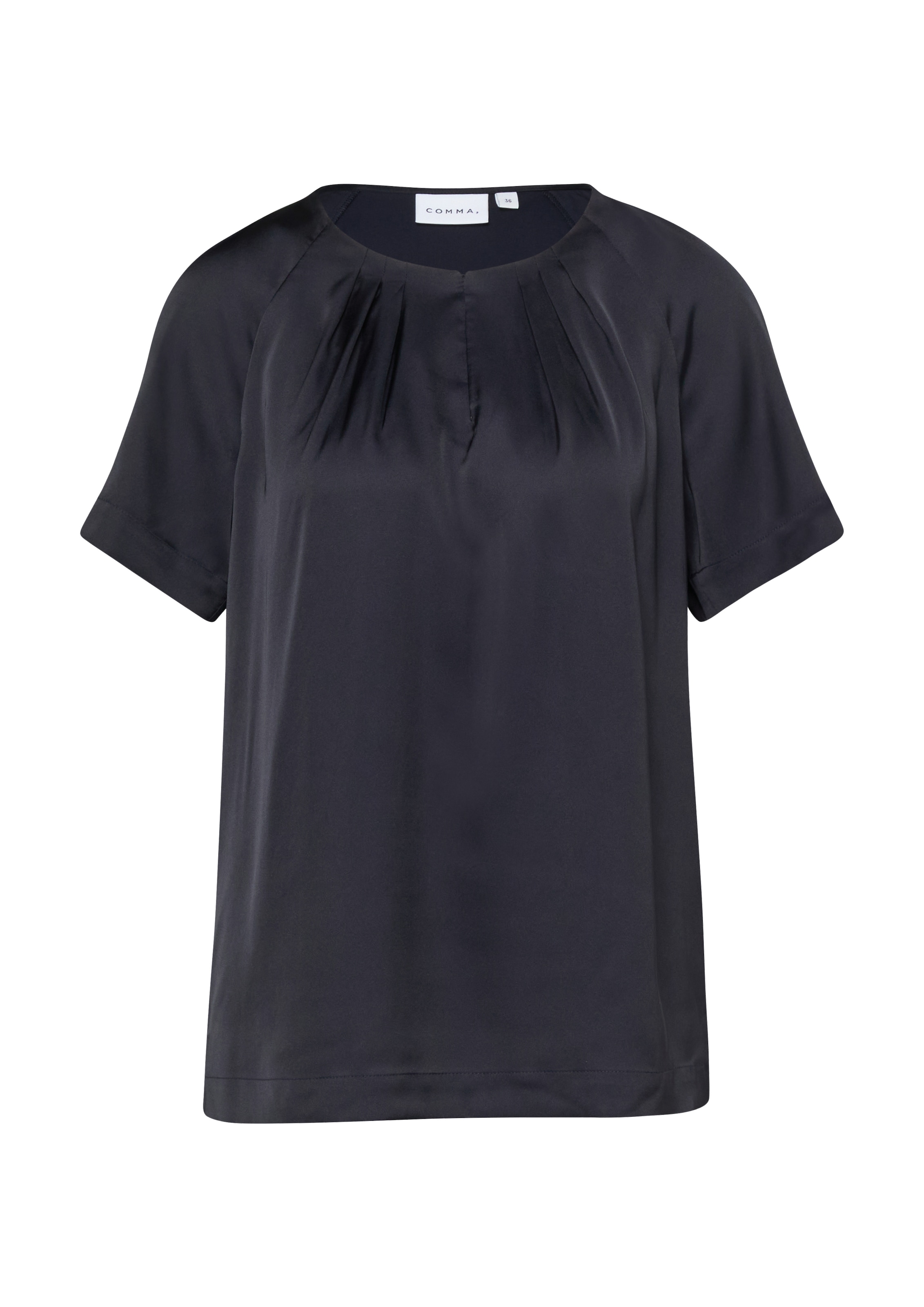 Comma Kurzarmbluse Sommerbluse mit gerafftem Rundhals