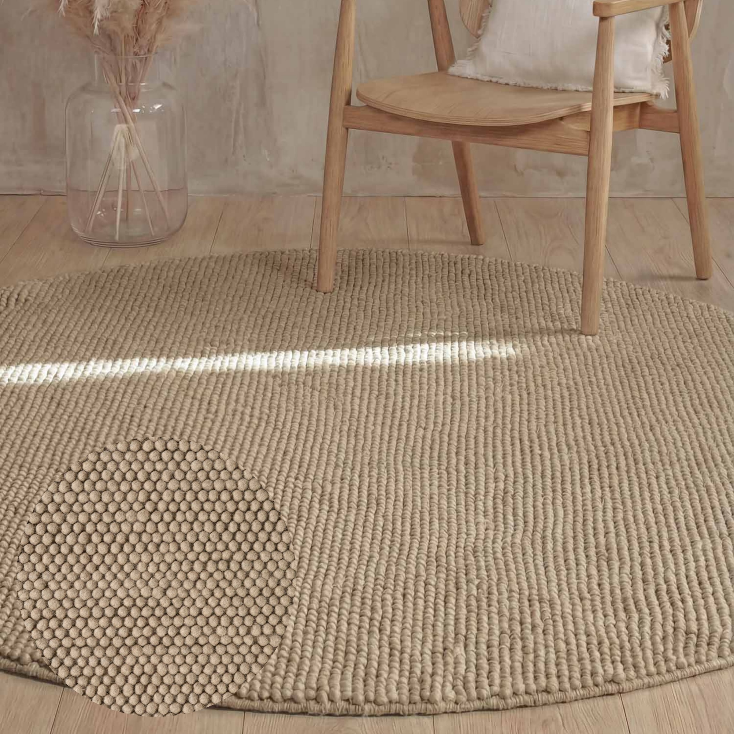 Ted Baker Wollteppich »Diana« rund 16 mm Höhe Wolle, Natur, Handgemacht, Wohnzimmer, Esszimmer, Schlafzimmer, Skandi