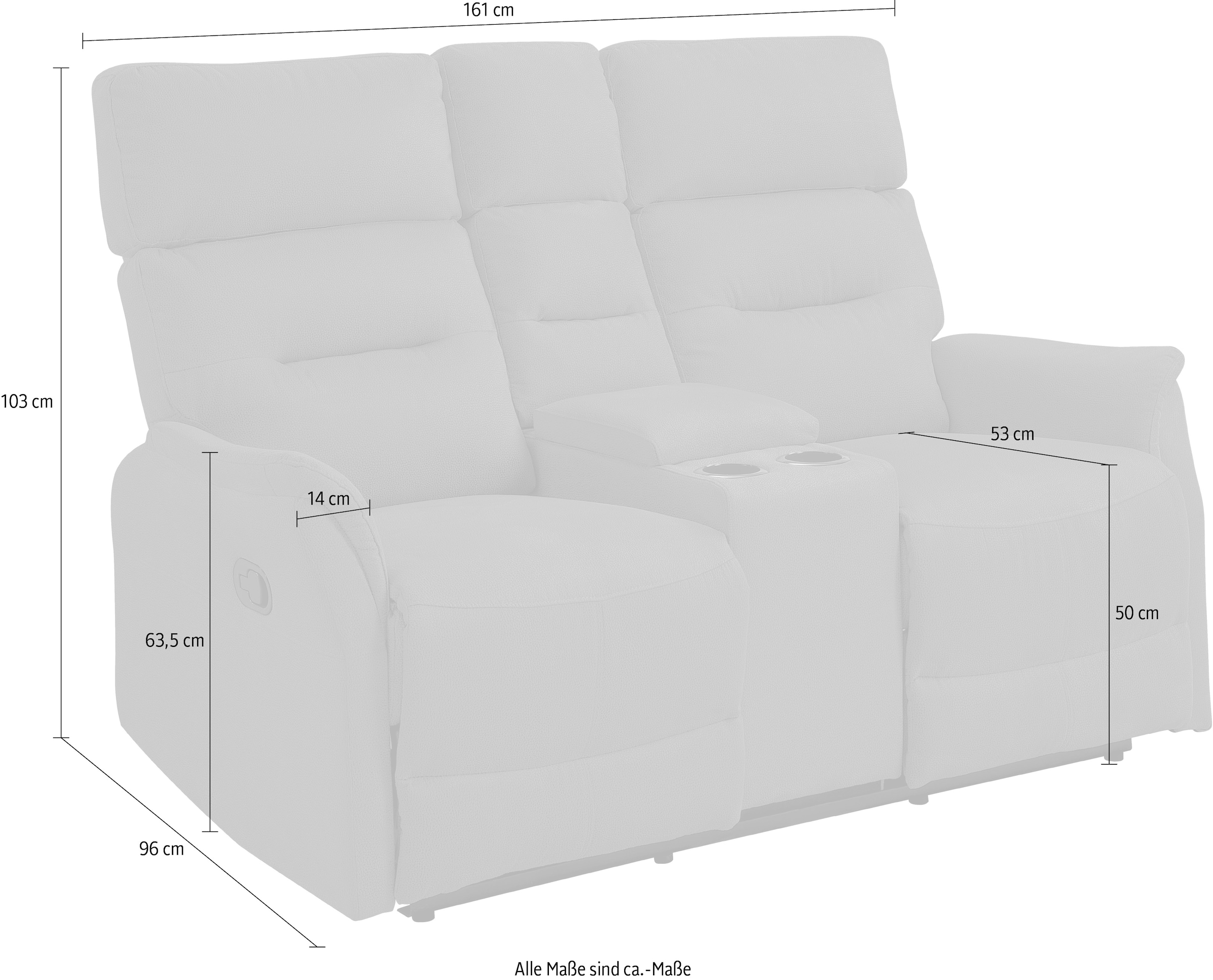 ATLANTIC home collection 2-Sitzer »Falk«, Zwei Relaxfunktionen, Mittelkosole mit Stauraum und Getränkehalter