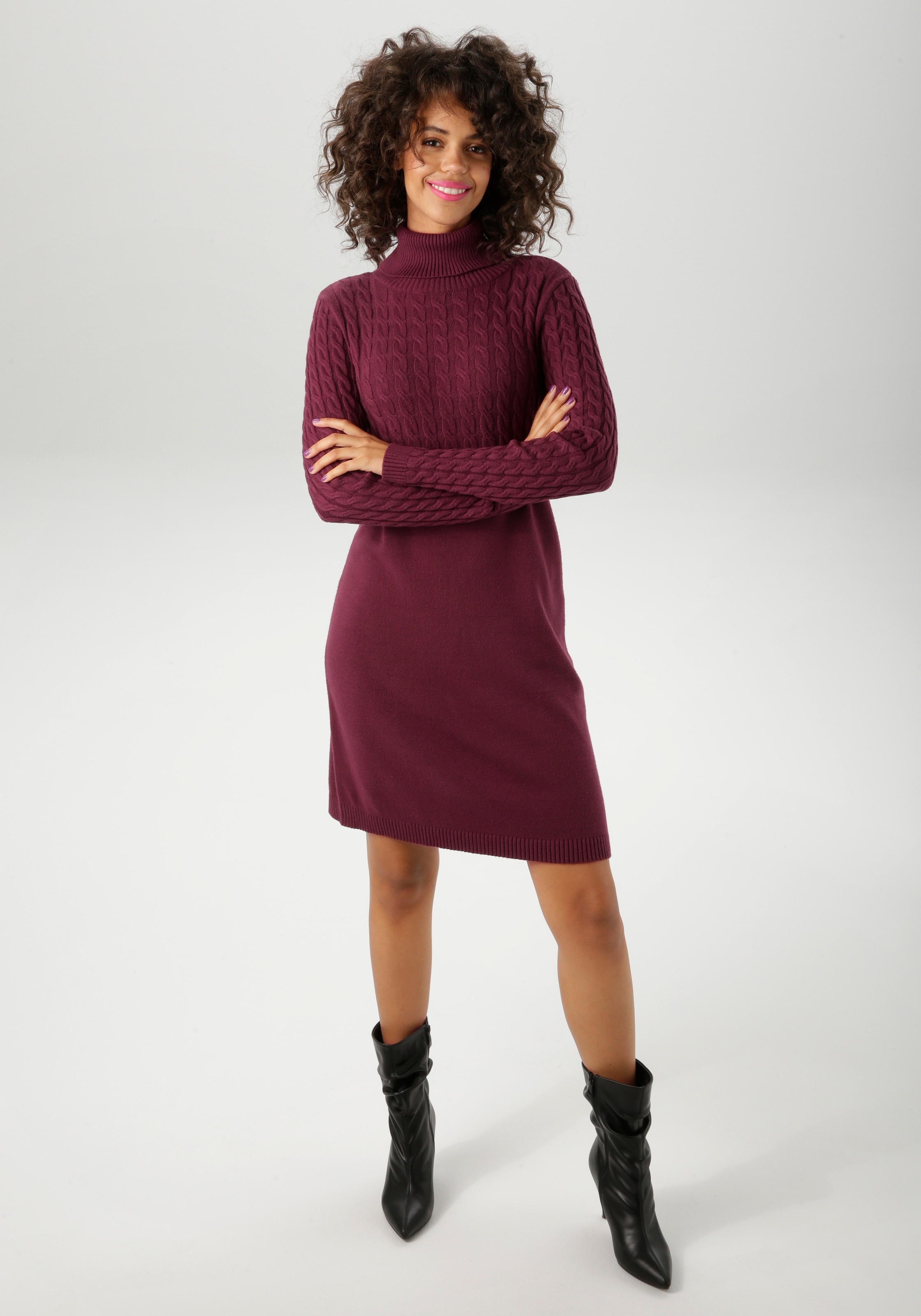 Aniston CASUAL Strickkleid, mit Zopfmuster im Oberteil und den langen Ärmeln