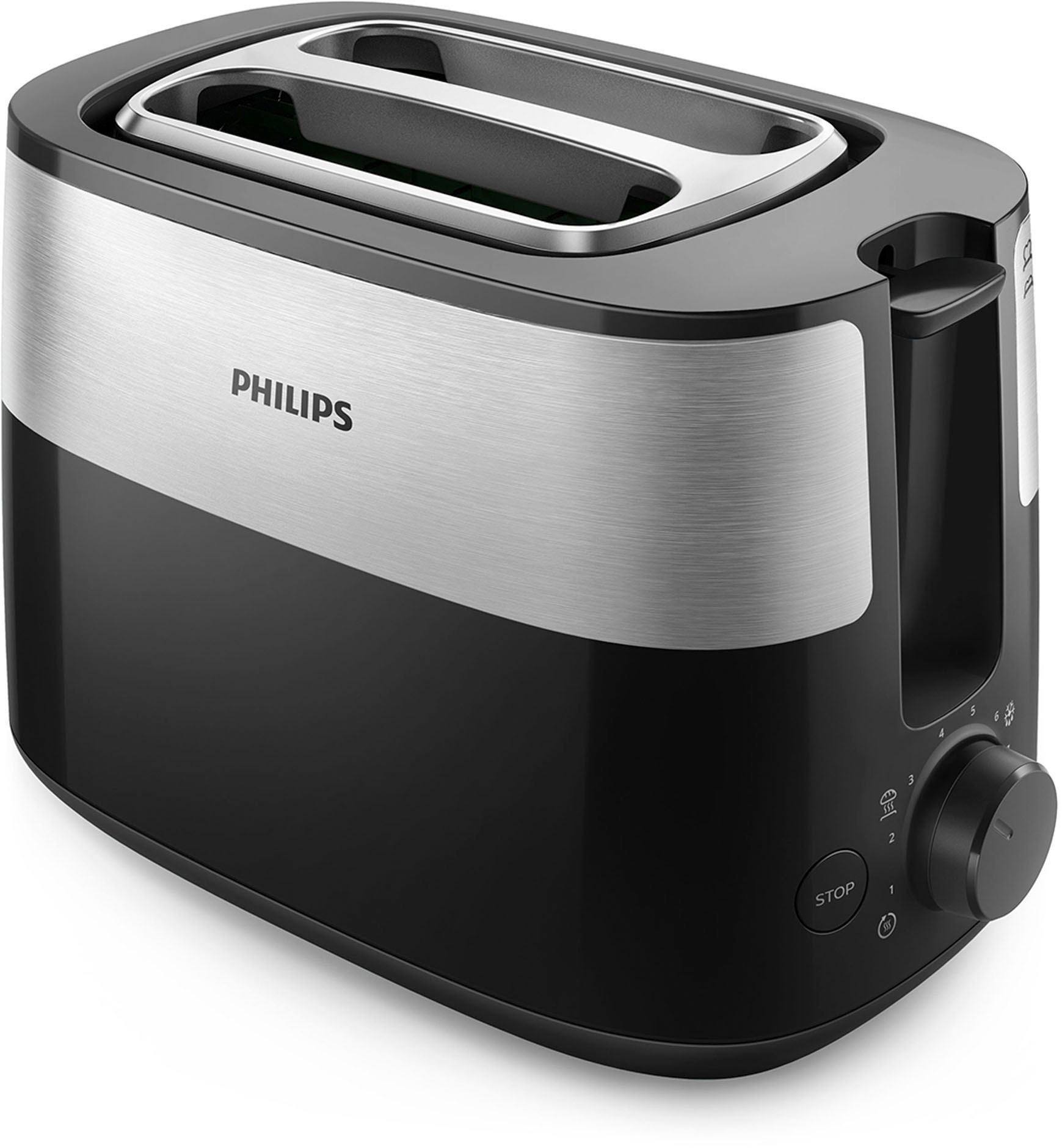 Philips Toaster »HD2516/90 Daily Collection«, 2 kurze Schlitze, 830 W, integrierter Brötchenaufsatz und 8 Bräunungsstufen, edelstahl/schwarz