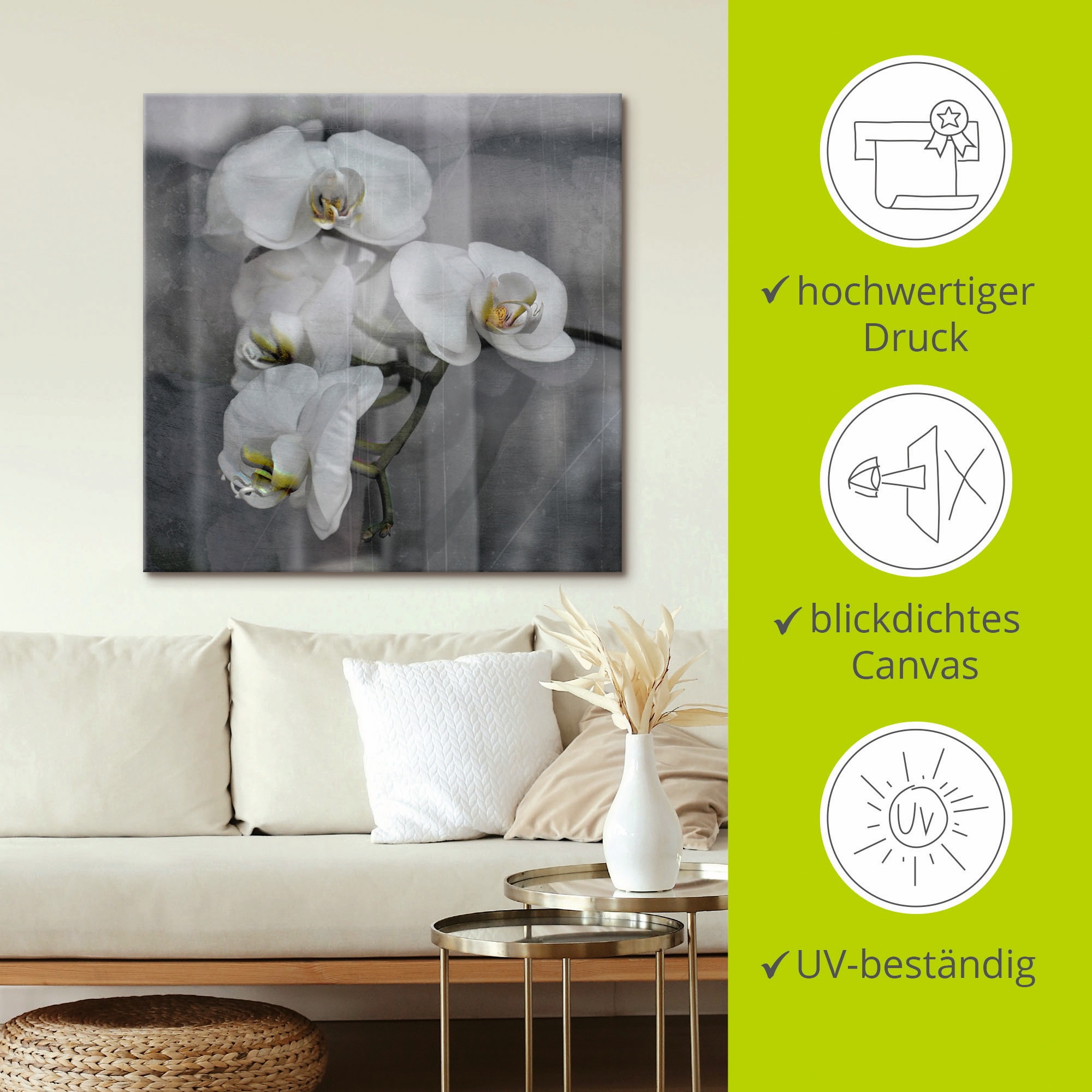 Artland Wandbild »Weisse Orchideen - white Orchid«, Blumen, (1 St.), als Leinwandbild, Wandaufkleber in verschied. Größen