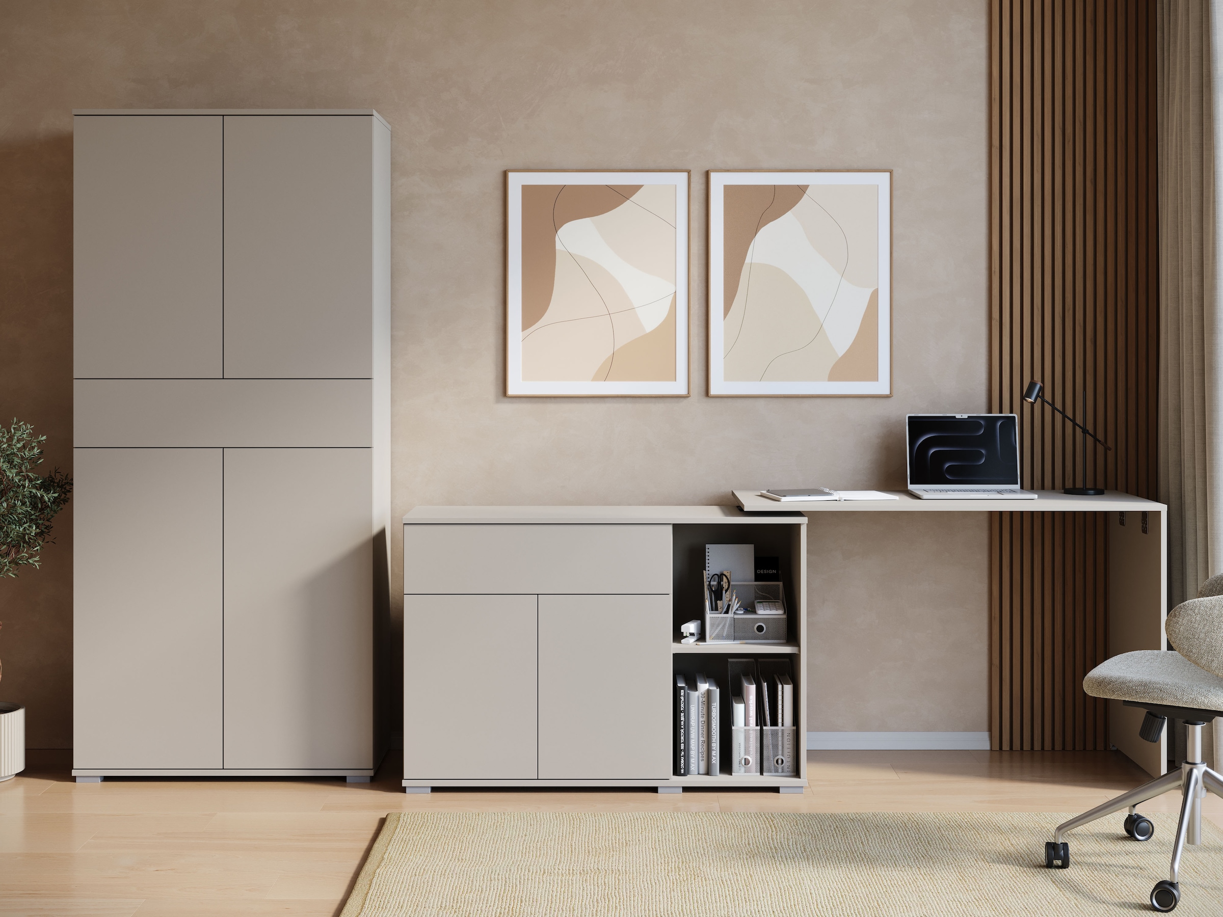 OTTO home Schreibtisch »Kenia mit drehbarer Tischplatte 90°/180°, B/H/T: 109,5/75/50 cm« 1 Stk. tlg. Schublade & Türen mit Push-to-open, 2 höhenverstellbare Böden