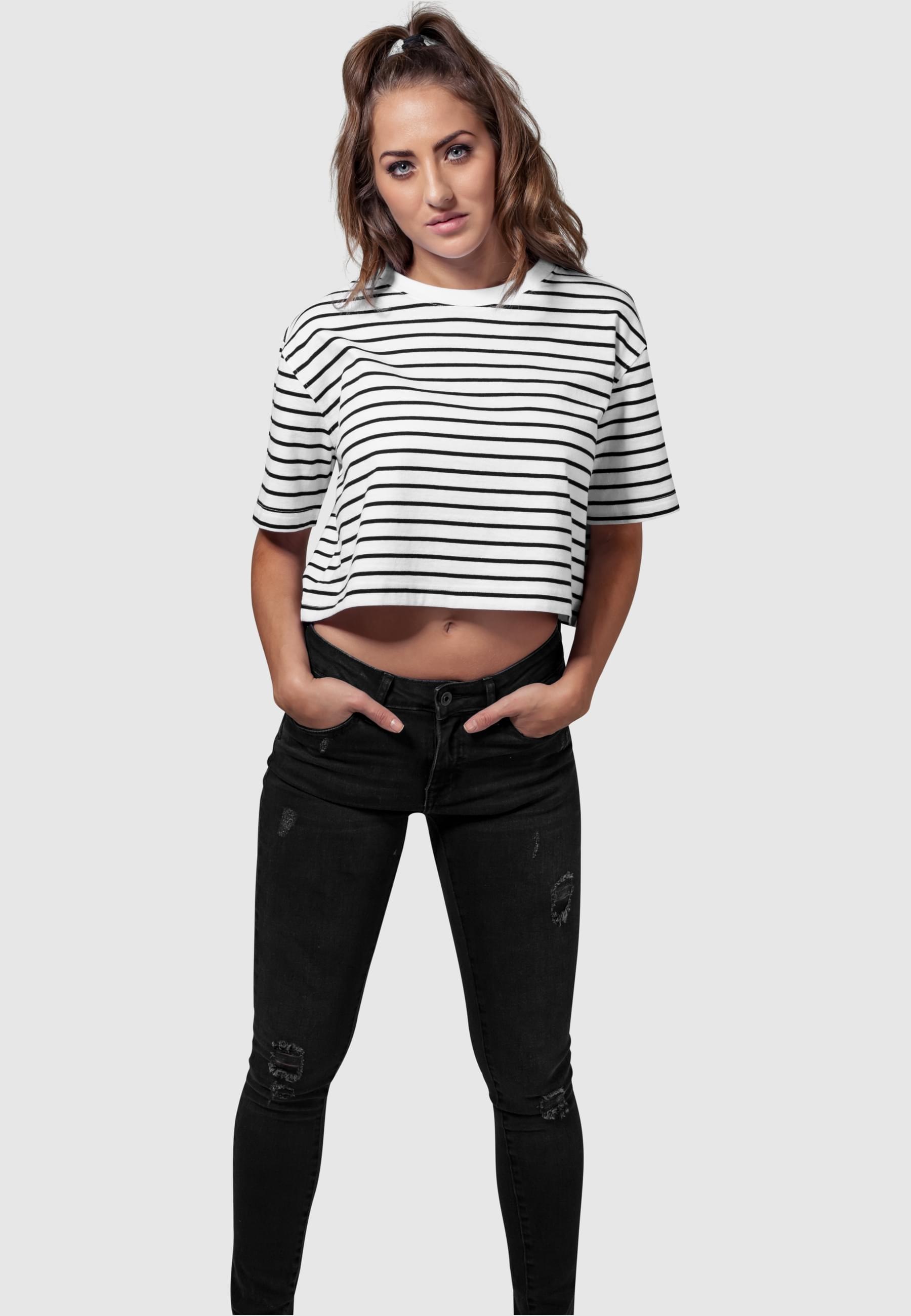 URBAN CLASSICS Kurzarmshirt »Urban Classics Damen Ladies Short Striped Oversized Tee«, (1 tlg.)