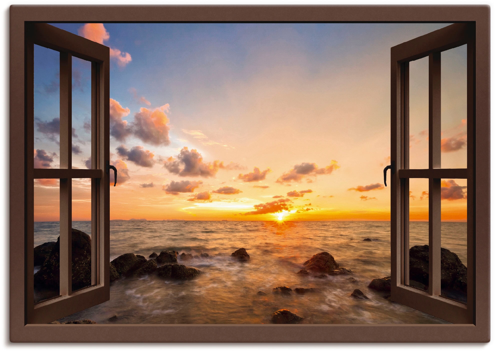Artland Wandbild "Fensterblick Sonnenuntergang am Meer" Fensterblick 1 Stk. günstig online kaufen