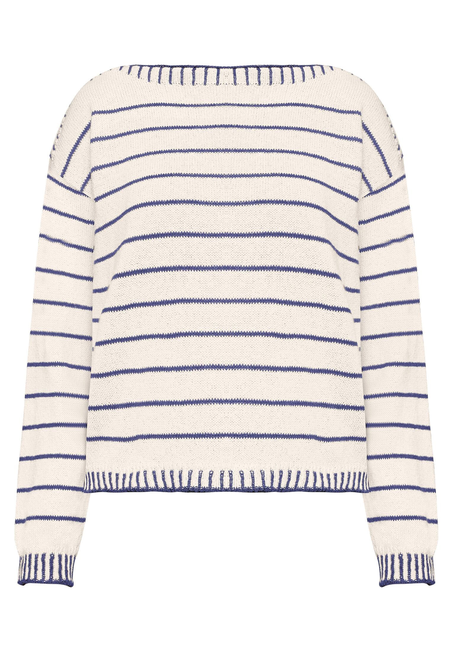 CARTOON Boatneck Knit Sweater Dark Blue/White 36 4