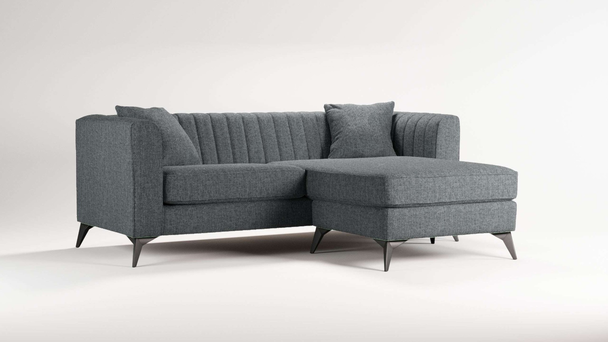Places of Style Ecksofa »MATTHEW L-Form ideal für kleine Räume, Maße B/T/H: 201/162/74 cm«, elegantes Designsofa, feine Steppung im Rücken, incl. Zierkissen