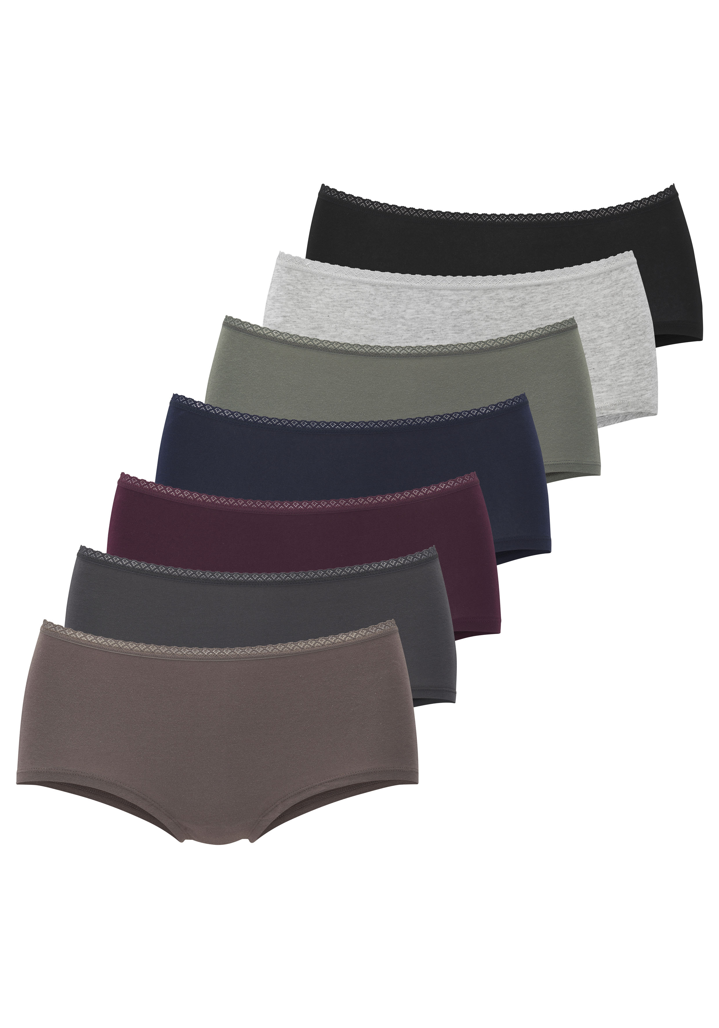 Vivance Panty 7er-Pack, aus weicher Baumwollqualität mit feiner Spitzeneinfassung
