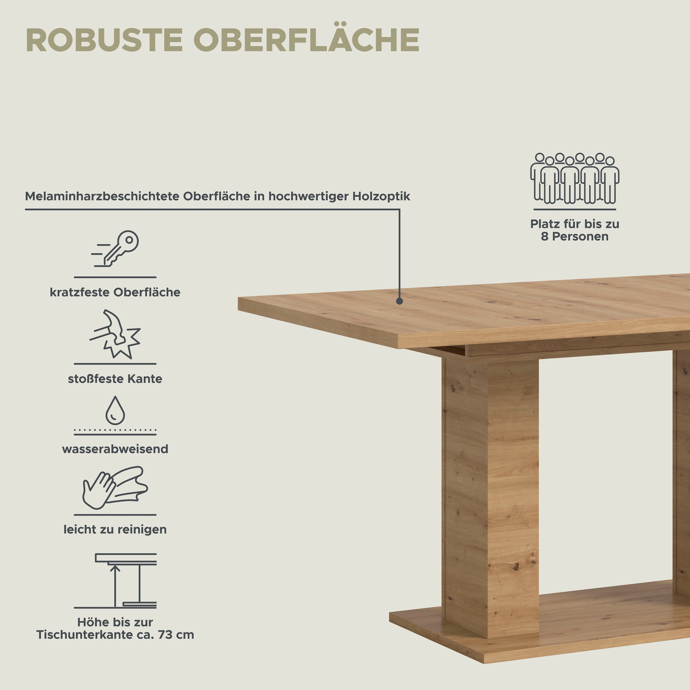 INOSIGN Esstisch »Motus, ausziehbar 150 -190 cm, inklusive 40 cm Einlegeplatte«, (Set, 1 St.), Doppelsäulengestell mit Bodenplatte, Tisch, Esstisch, Küche